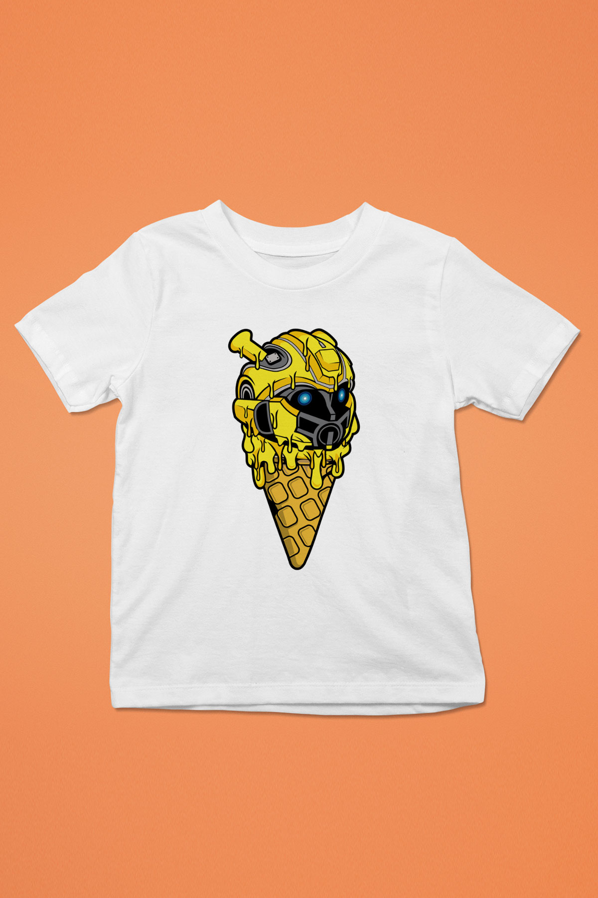 Ice Cream Bumble Bee Baskılı Unisex Beyaz Çocuk Tişört