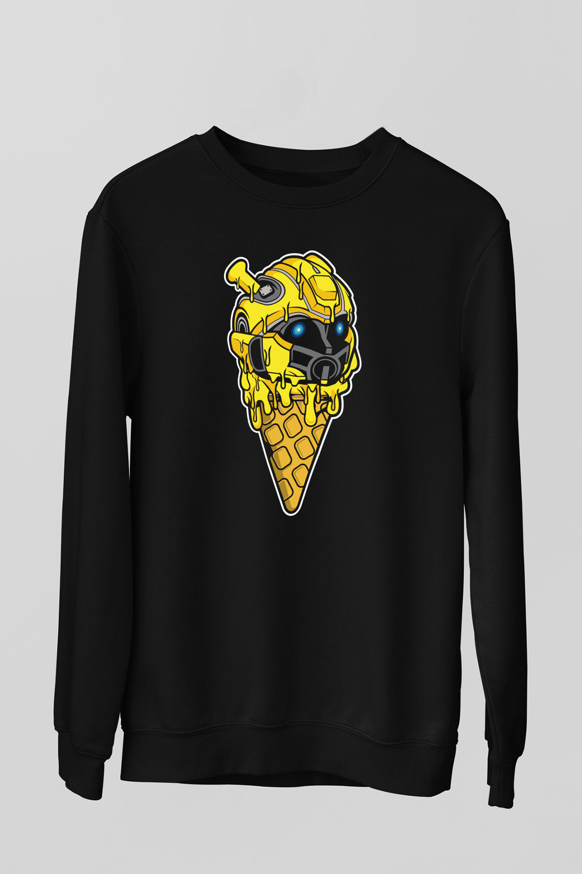 Ice Cream Bumble Bee Baskılı Unisex Siyah Sweatshirt