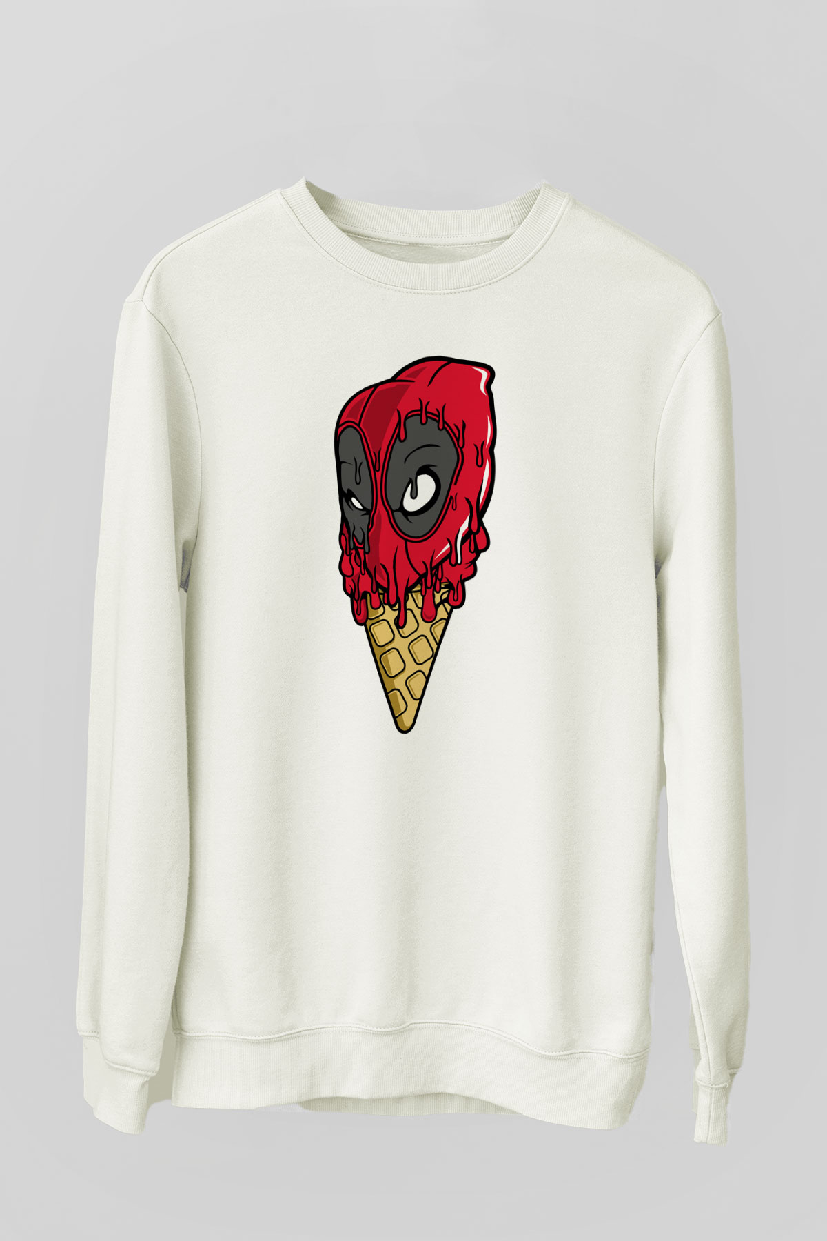 Ice Cream Dead Baskılı Unisex Beyaz Sweatshirt