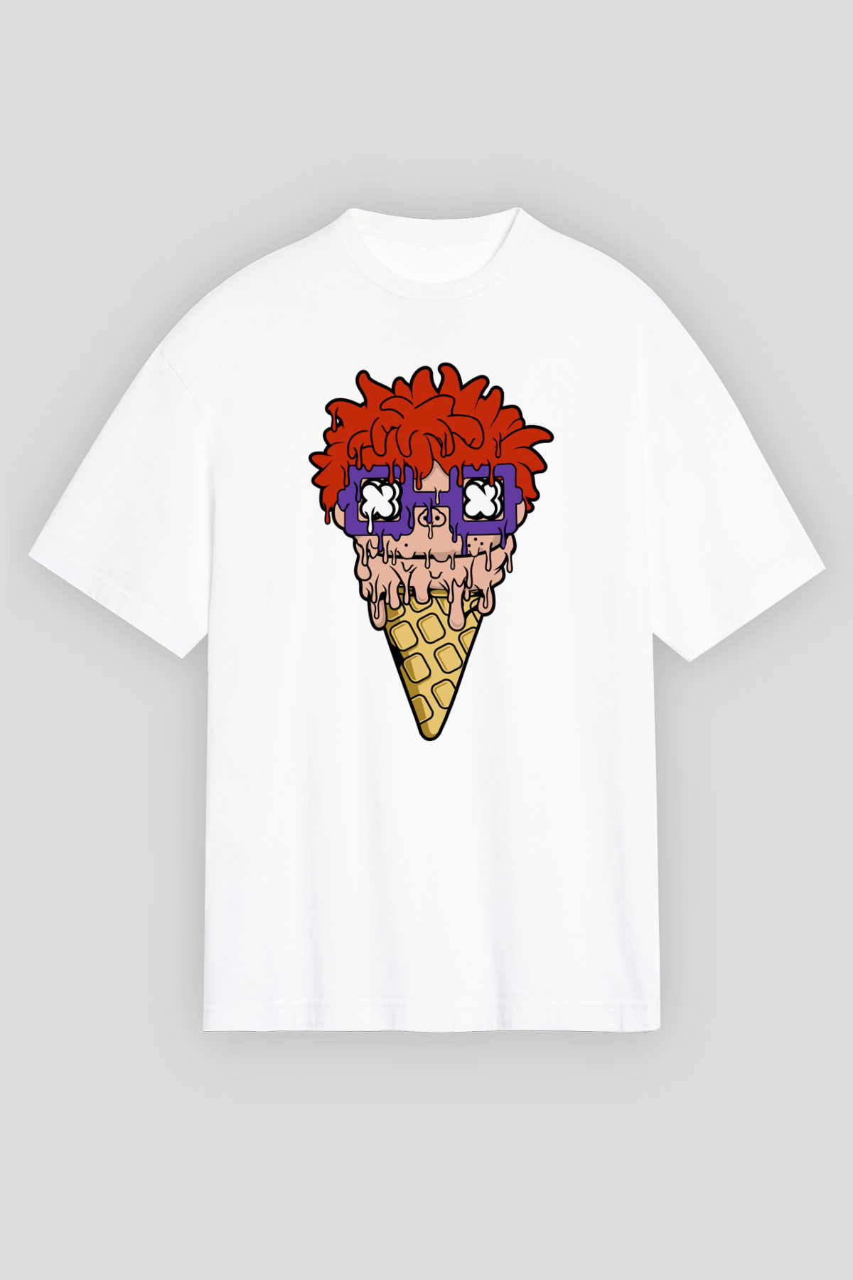 Ice Cream Rugrat Baskılı Unisex Beyaz Oversize Tişört