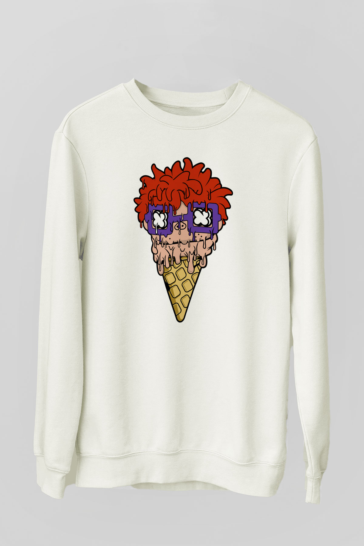 Ice Cream Rugrat Baskılı Unisex Beyaz Sweatshirt