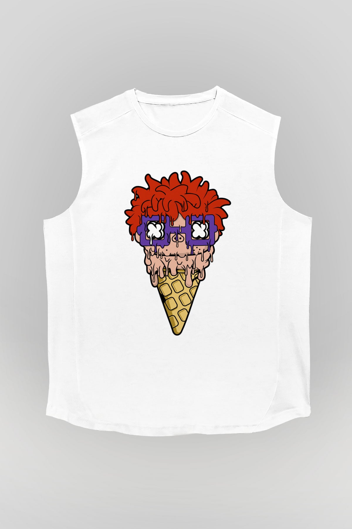 Ice Cream Rugrat Baskılı Unisex Beyaz Kolsuz Tişört