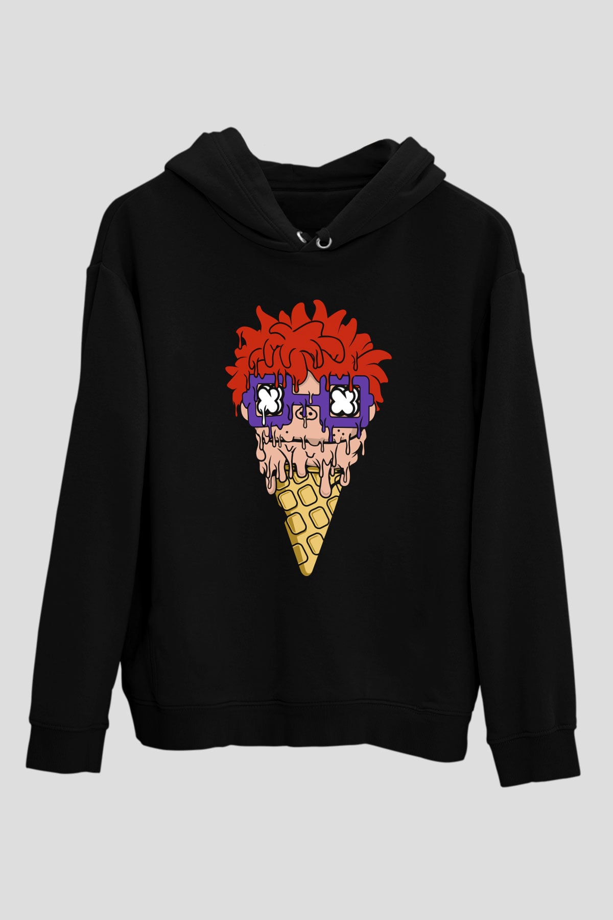 Ice Cream Rugrat Baskılı Unisex Siyah Hoodie