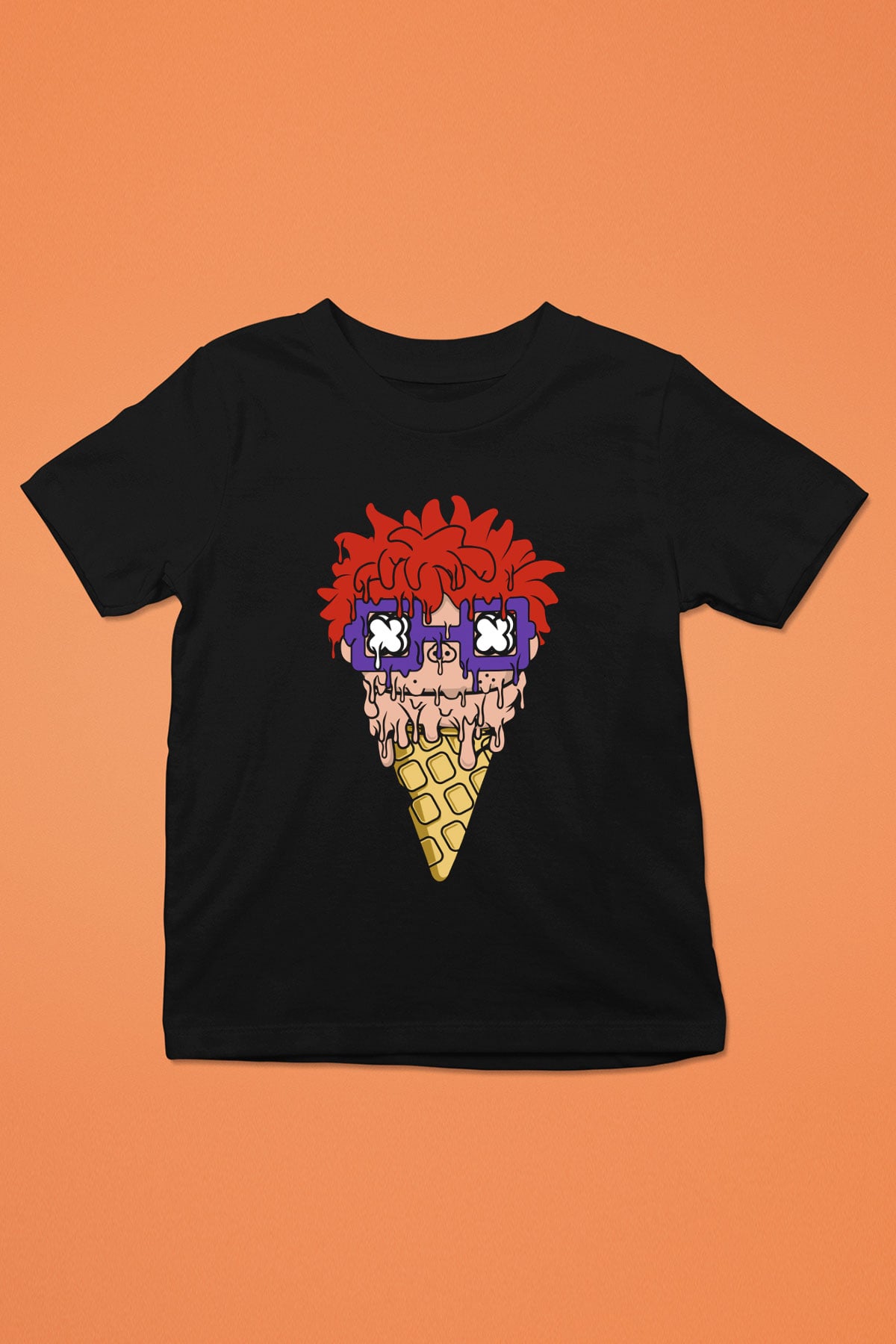 Ice Cream Rugrat Baskılı Unisex Siyah Çocuk Tişört