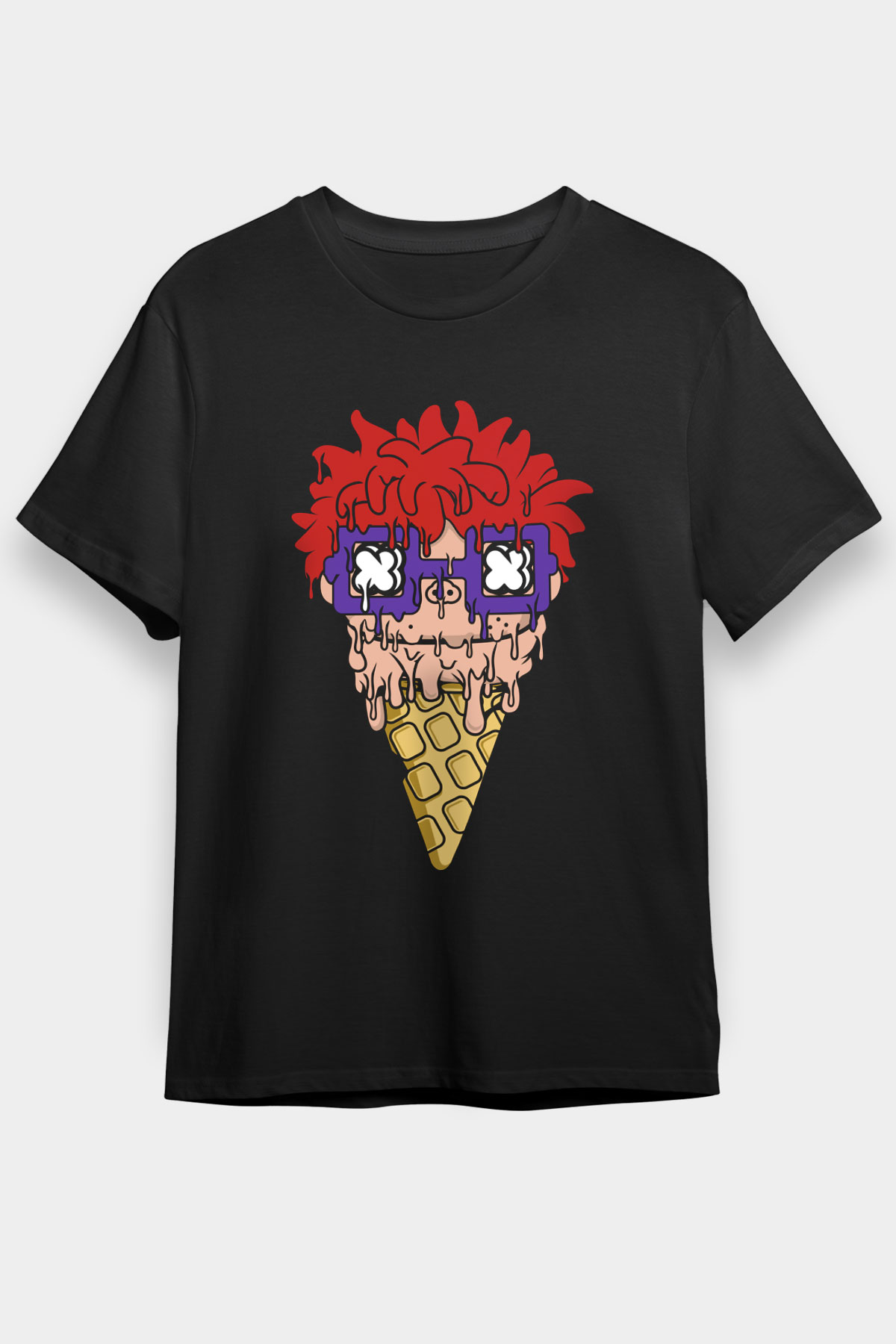 Ice Cream Rugrat Baskılı Unisex Siyah Tişört