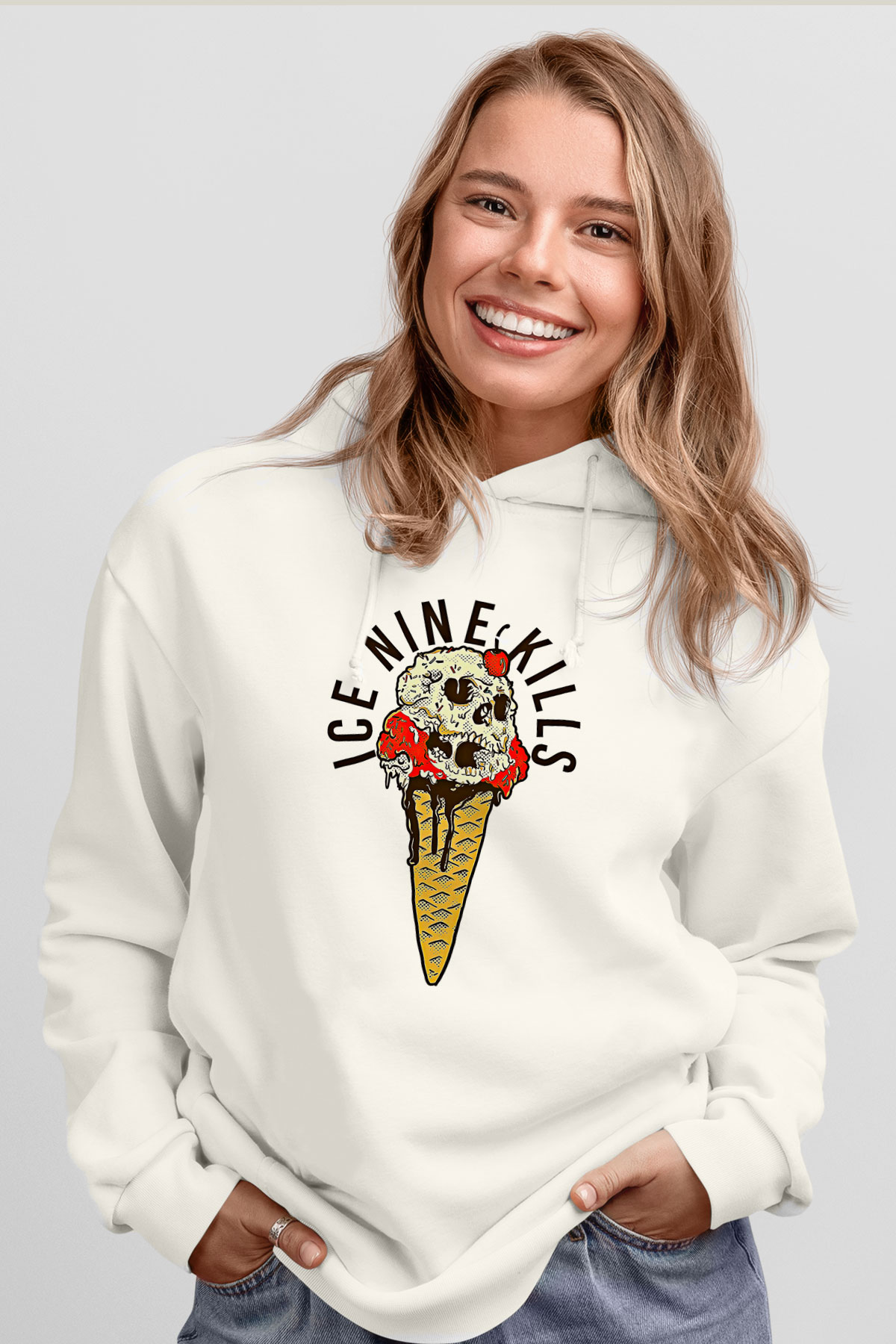 Ice Nine Kills Baskılı Beyaz Unisex Kapüşonlu Sweatshirt