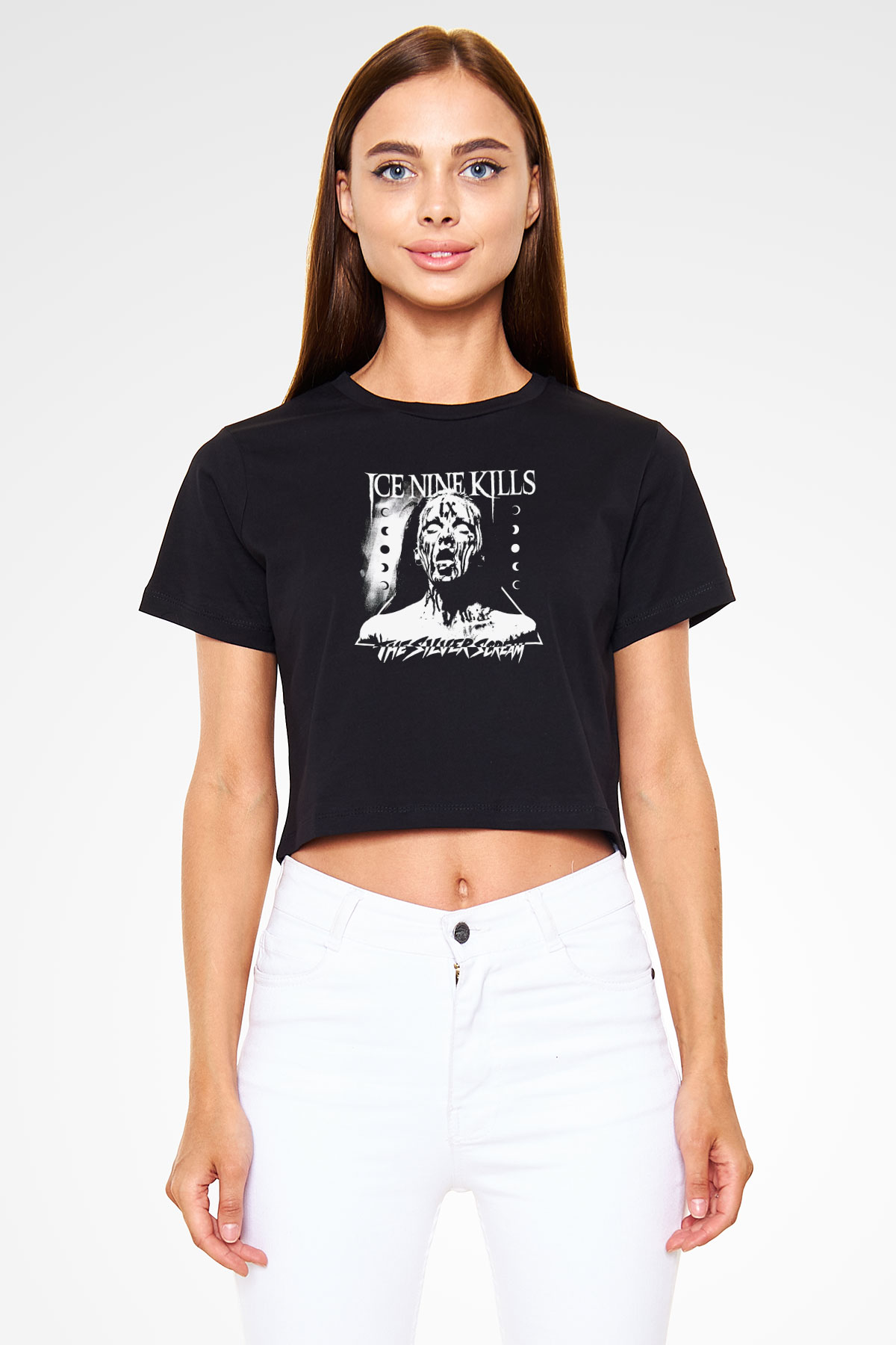 Ice Nine Kills Baskılı Siyah Crop Top Kadın Tişört - Tshirt