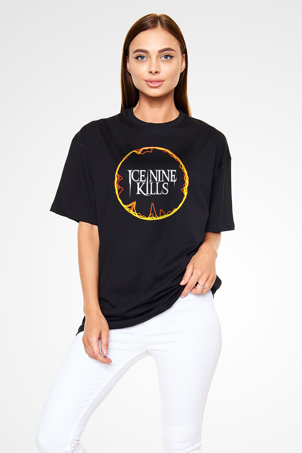 Ice Nine Kills Baskılı Unisex Siyah Oversize Tişört - Tshirt