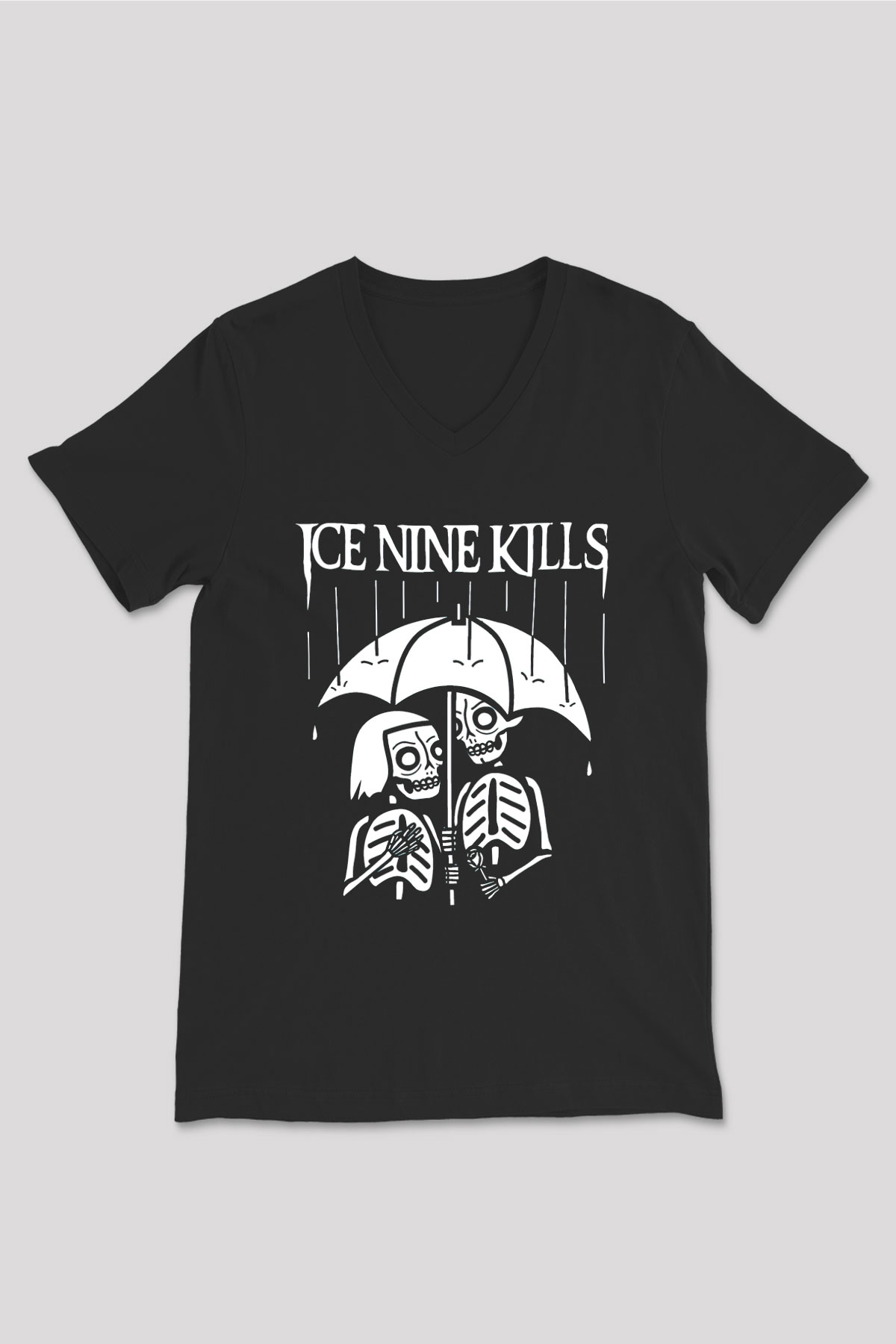 Ice Nine Kills Baskılı Unisex Siyah V Yaka Tişört - Tshirt