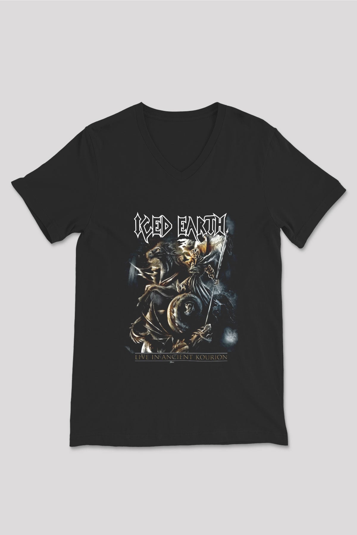 Iced Earth Siyah Unisex V Yaka Tişört T-Shirt
