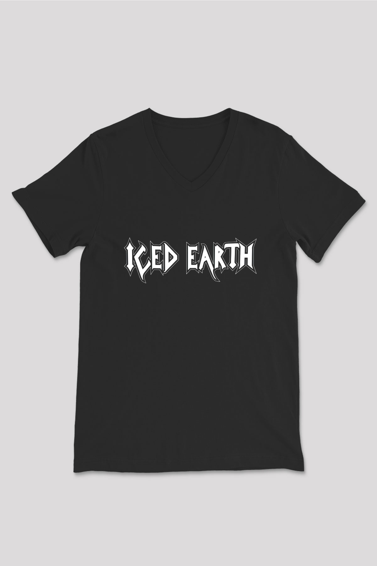 Iced Earth Siyah Unisex V Yaka Tişört T-Shirt