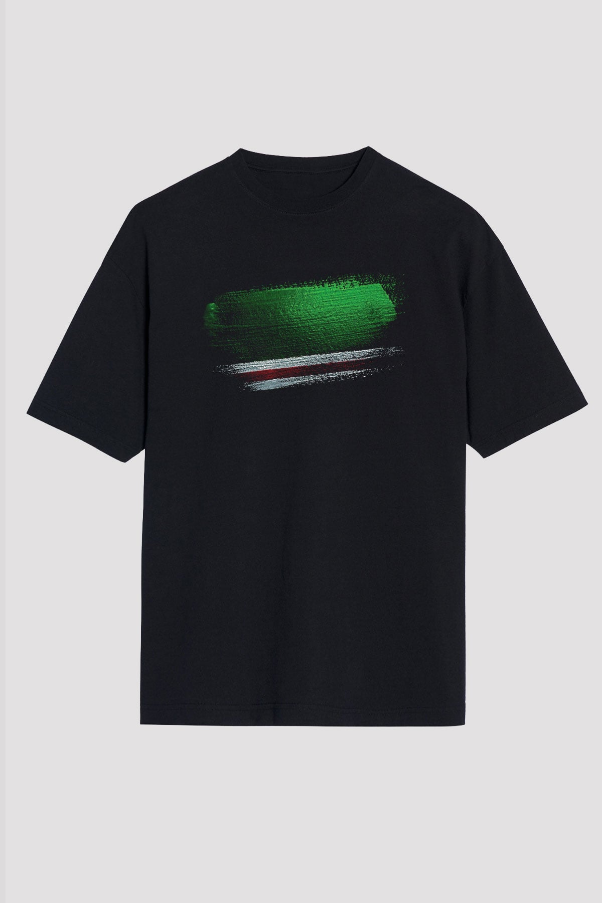 İçkerya Çeçen Cumhuriyeti - Chechen Republic İchkeria Bayrağı Baskılı Unisex Siyah Oversize Tişört