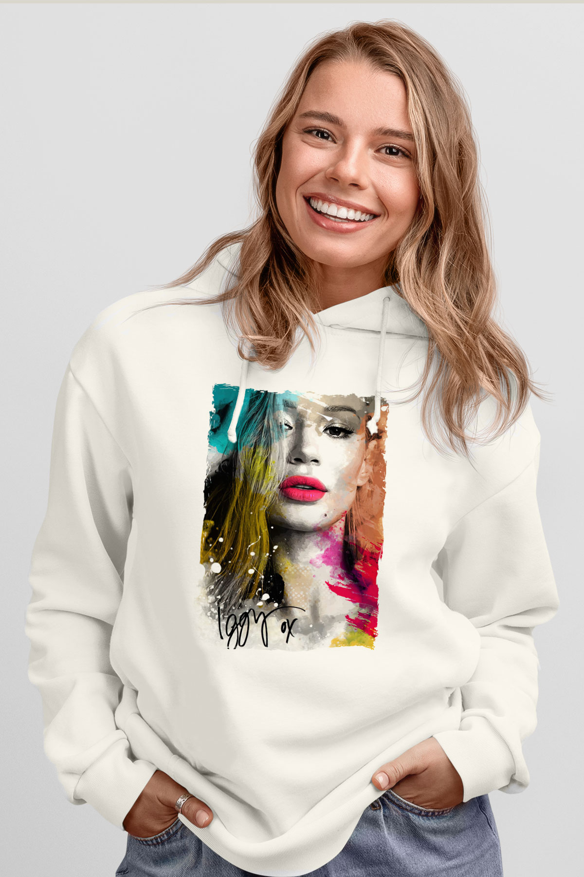Iggy Azalea Beyaz Unisex Kapüşonlu Sweatshirt