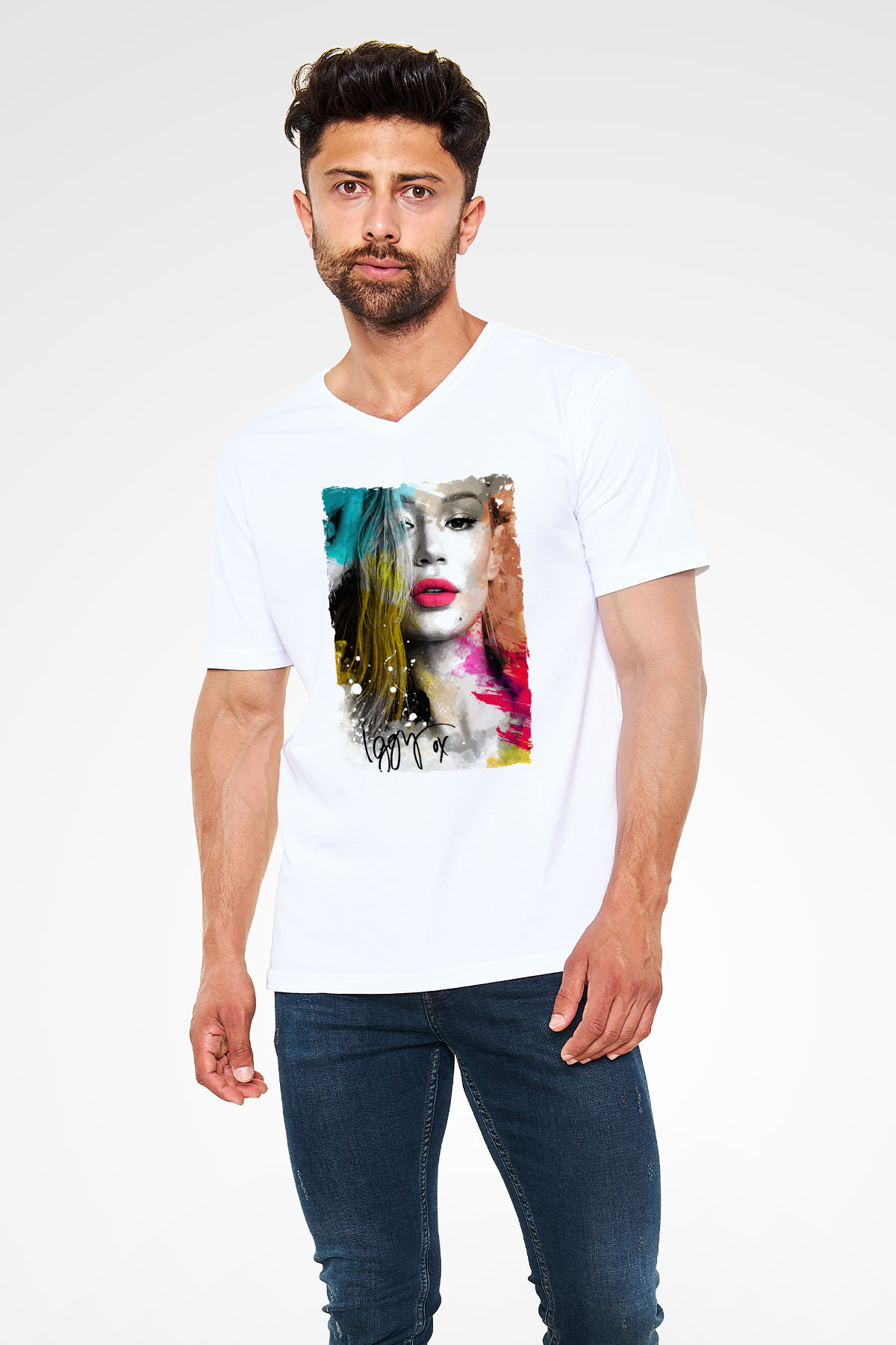 Iggy Azalea Beyaz Unisex V Yaka Tişört