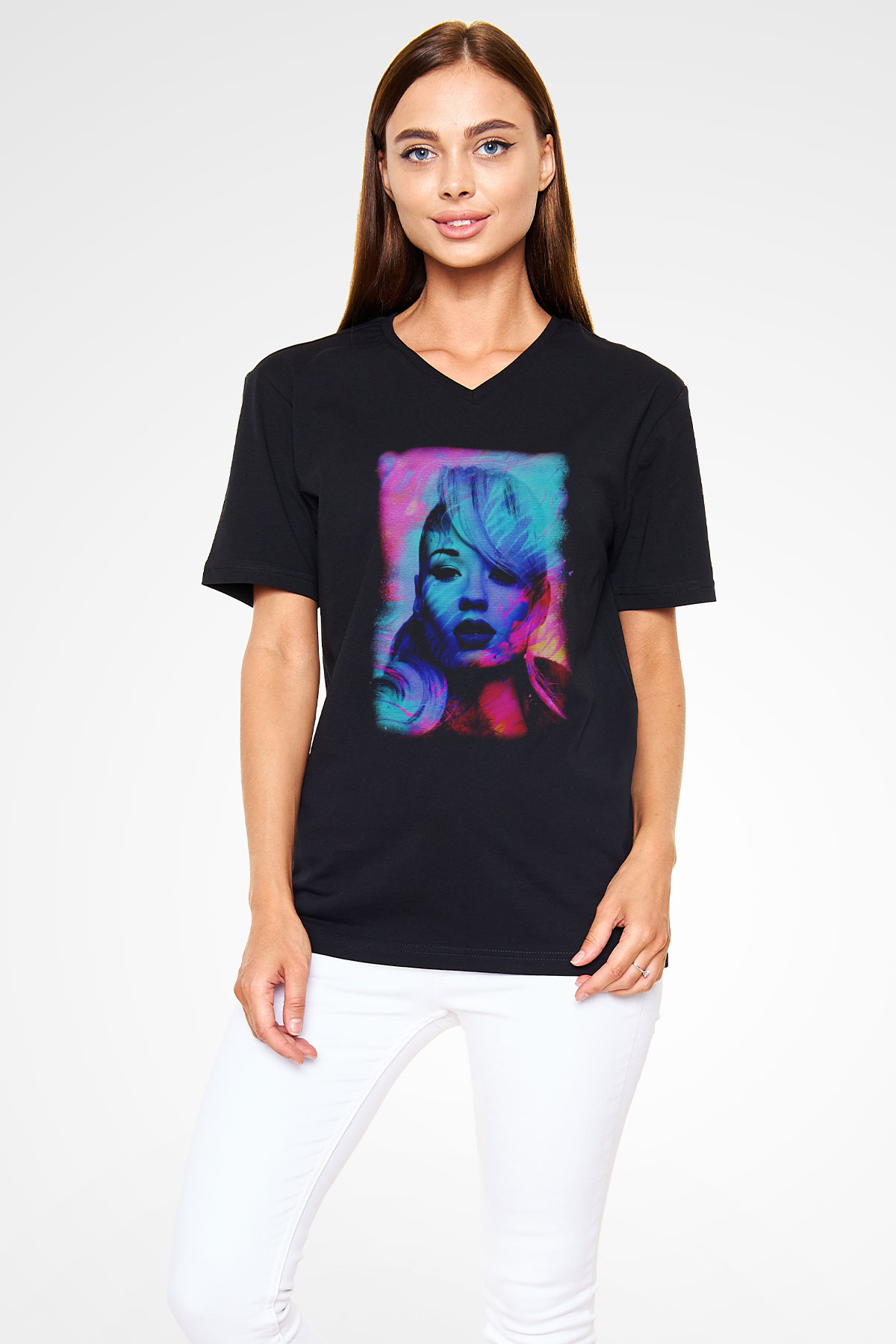 Iggy Azalea Siyah Unisex V Yaka Tişört