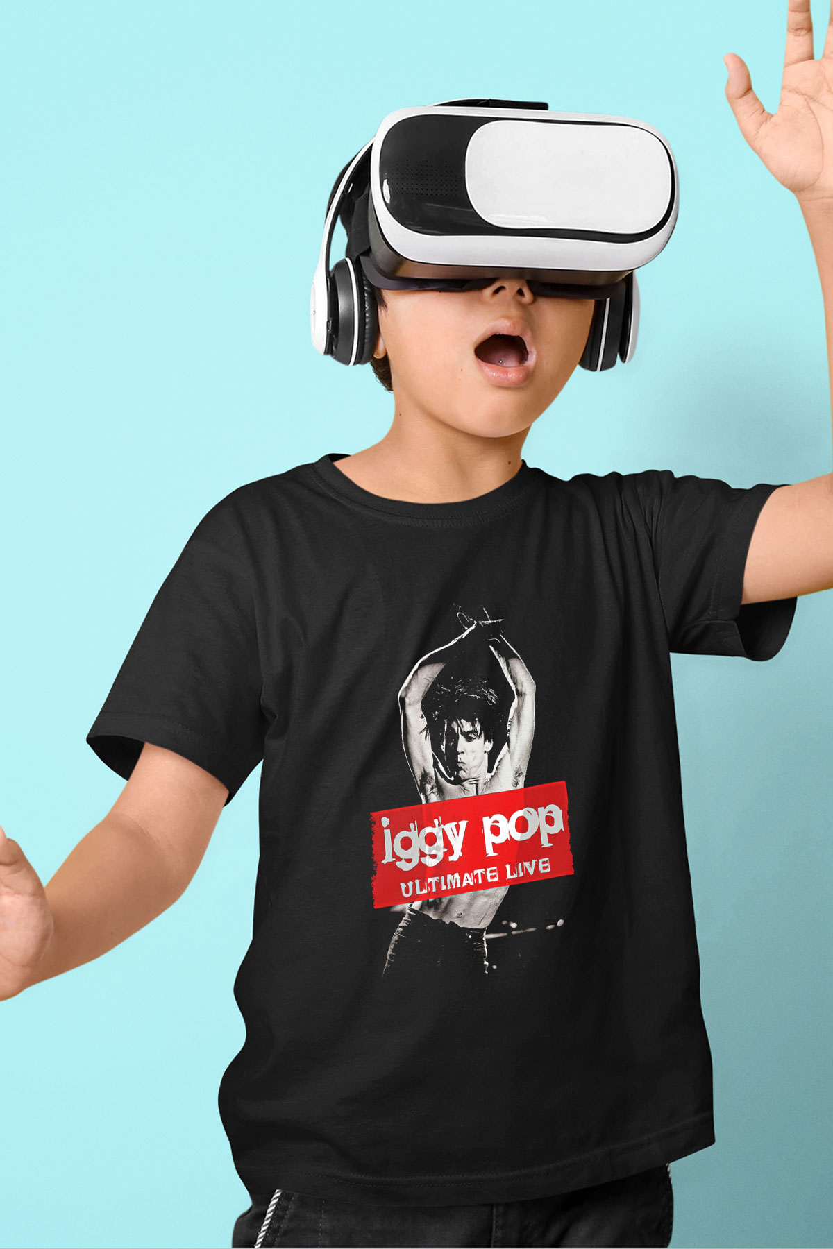 Iggy Pop Baskılı Unisex Siyah Çocuk Tişört - Tshirt