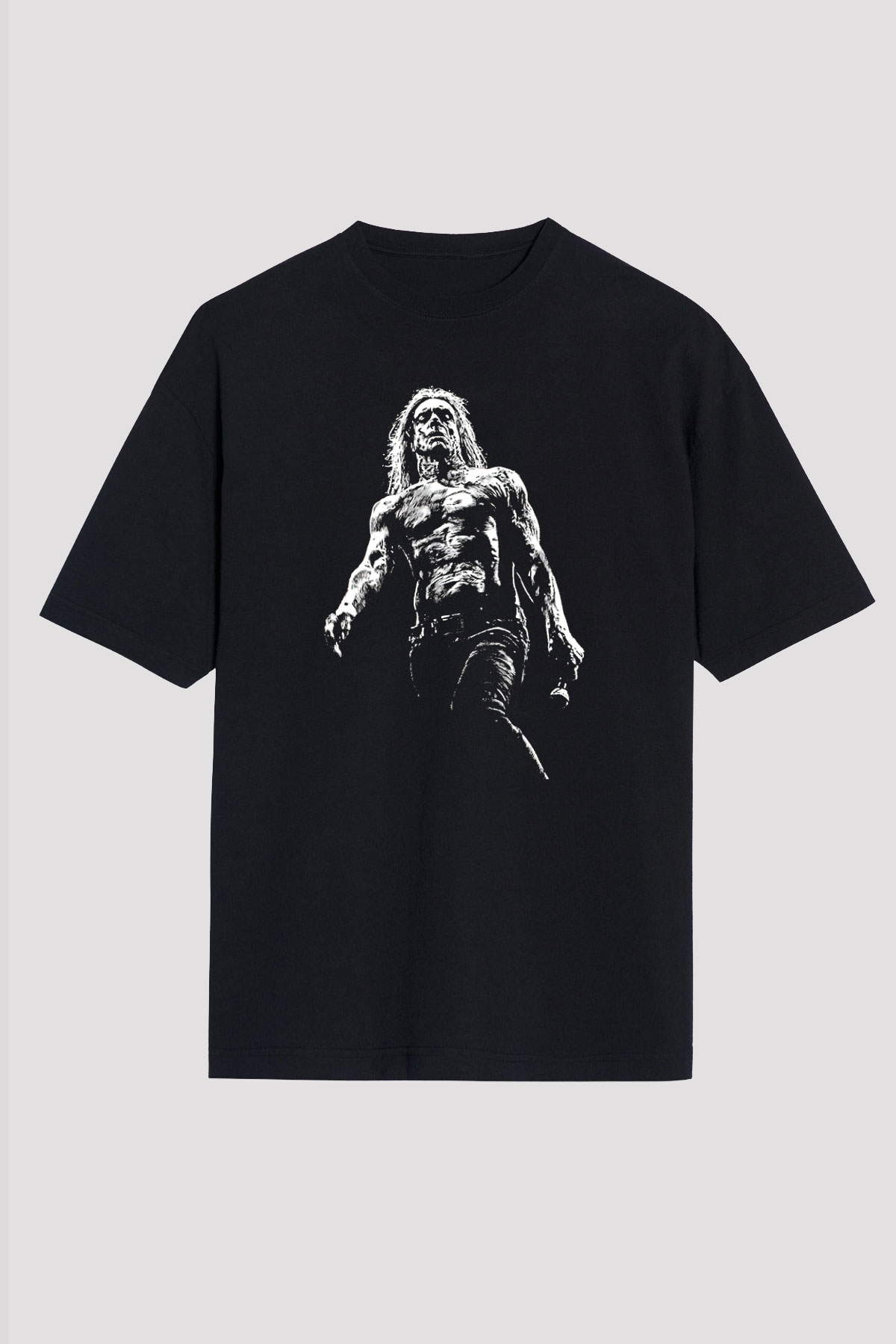Iggy Pop Baskılı Unisex Siyah Oversize Tişört - Tshirt