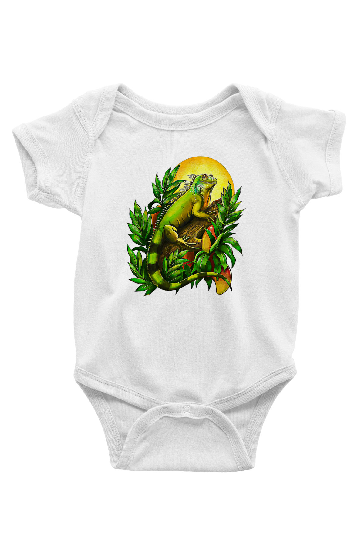İguana Baskılı Beyaz Unisex Bebek Body - Zıbın
