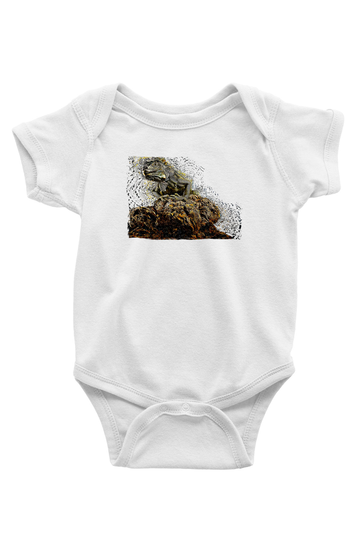 İguana Baskılı Beyaz Unisex Bebek Body - Zıbın