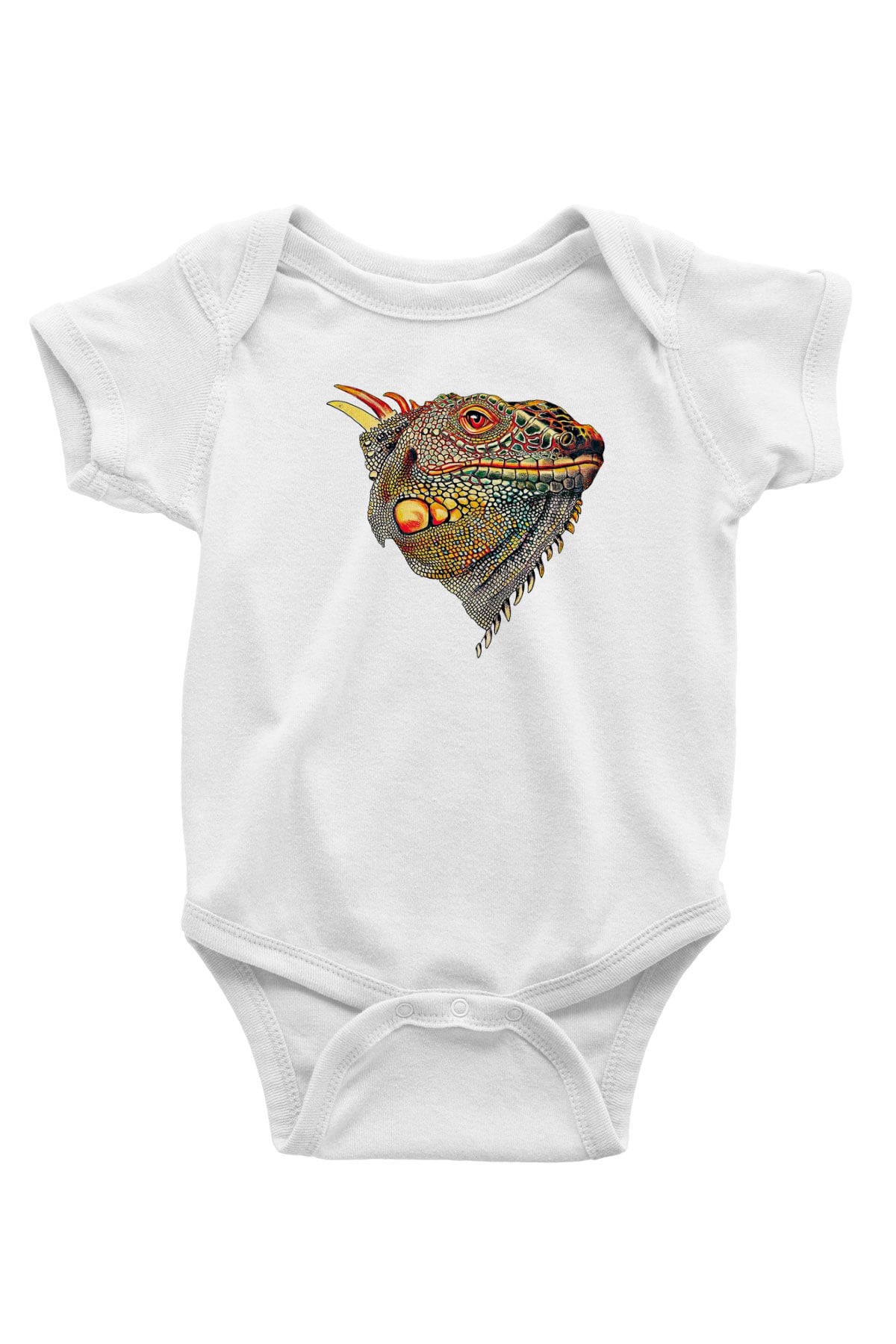 İguana Baskılı Beyaz Unisex Bebek Body - Zıbın