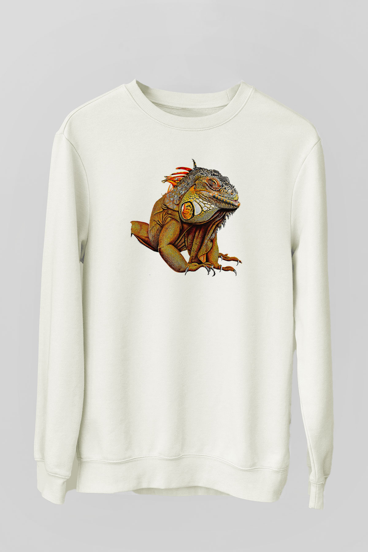 İguana Baskılı Beyaz Unisex Sweatshirt
