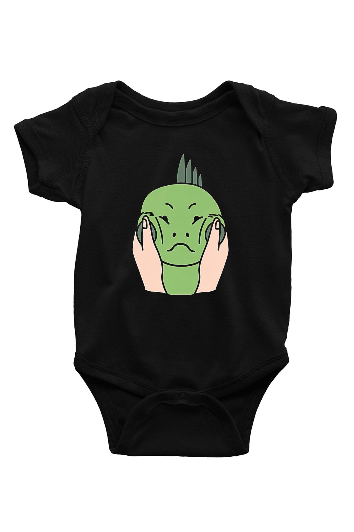 İguana Baskılı Unisex Siyah Bebek Body - Zıbın