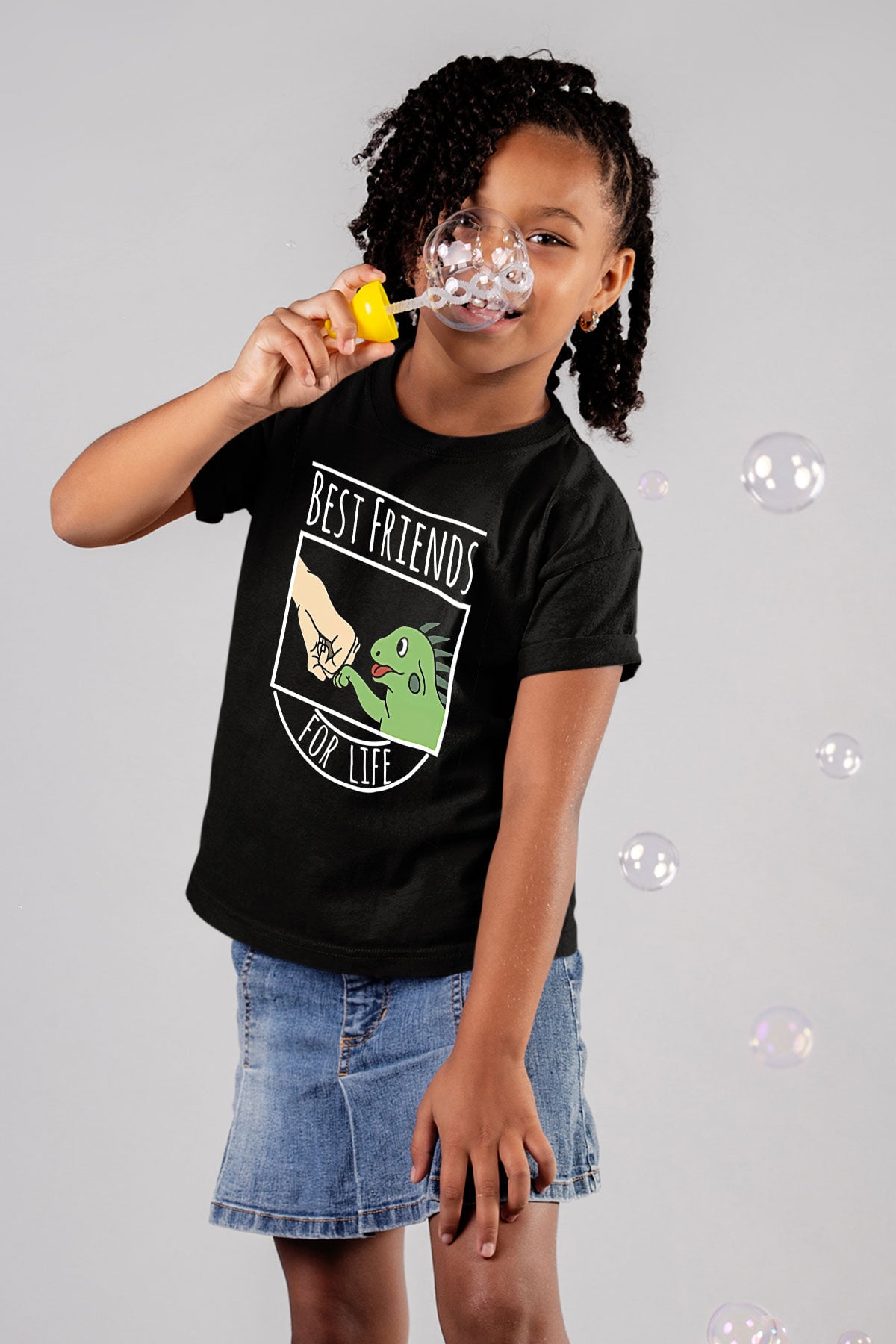 İguana Baskılı Unisex Siyah Çocuk Tişört - Tshirt