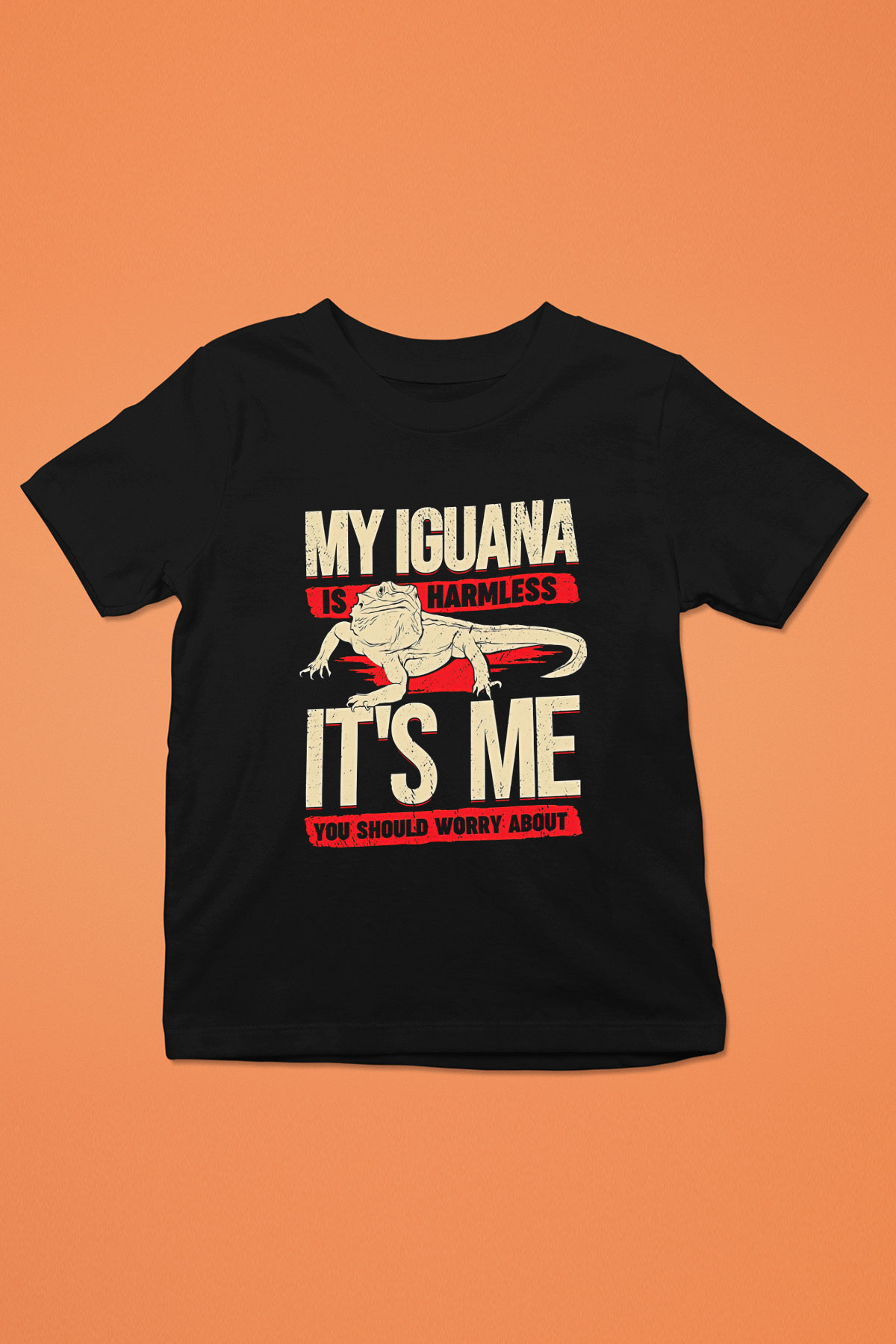 İguana Baskılı Unisex Siyah Çocuk Tişört - Tshirt