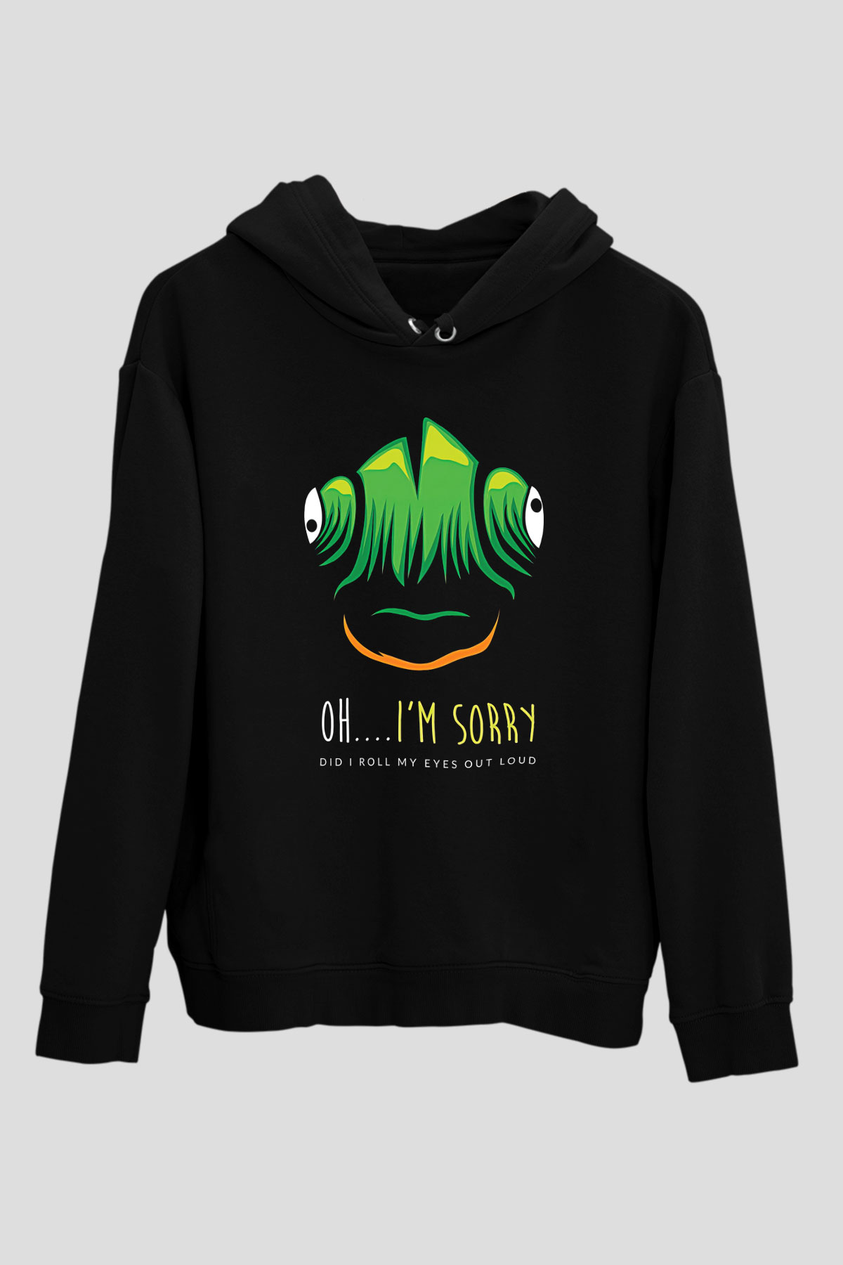 İguana Baskılı Unisex Siyah Hoodie