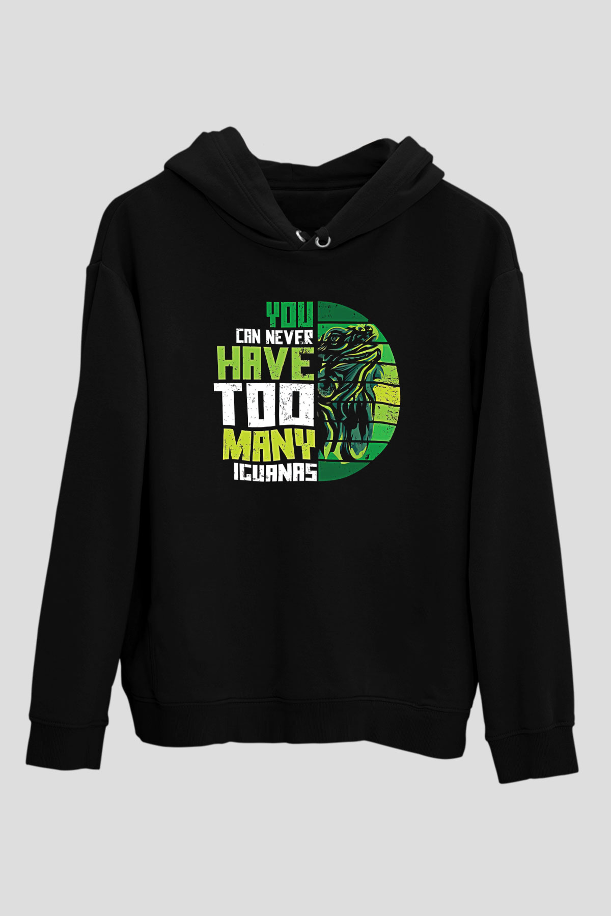İguana Baskılı Unisex Siyah Hoodie