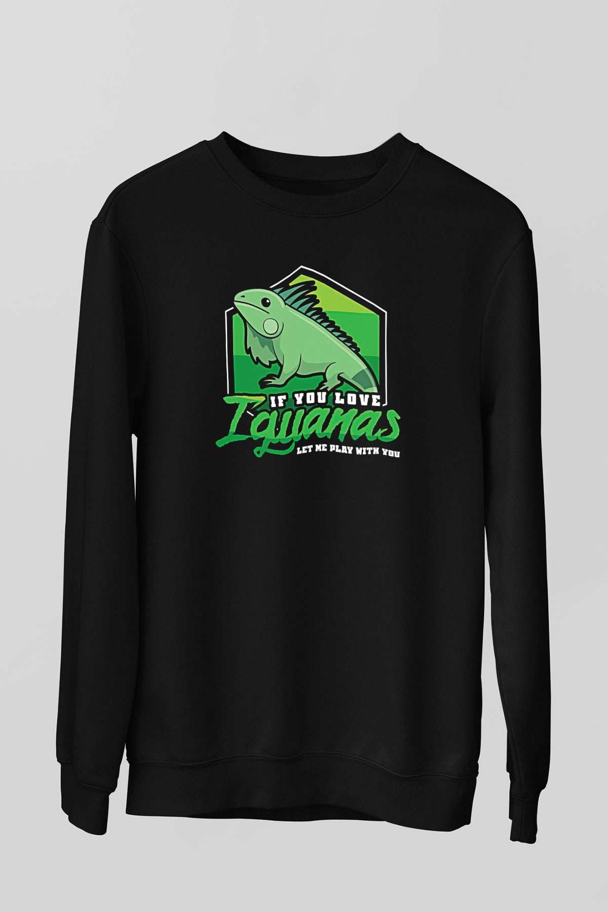İguana Baskılı Unisex Siyah Sweatshirt