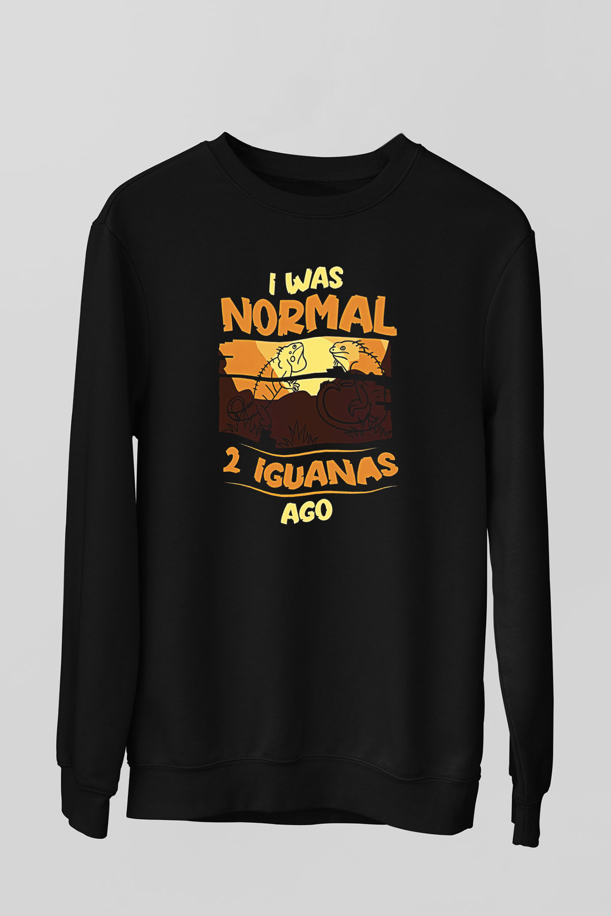 İguana Baskılı Unisex Siyah Sweatshirt