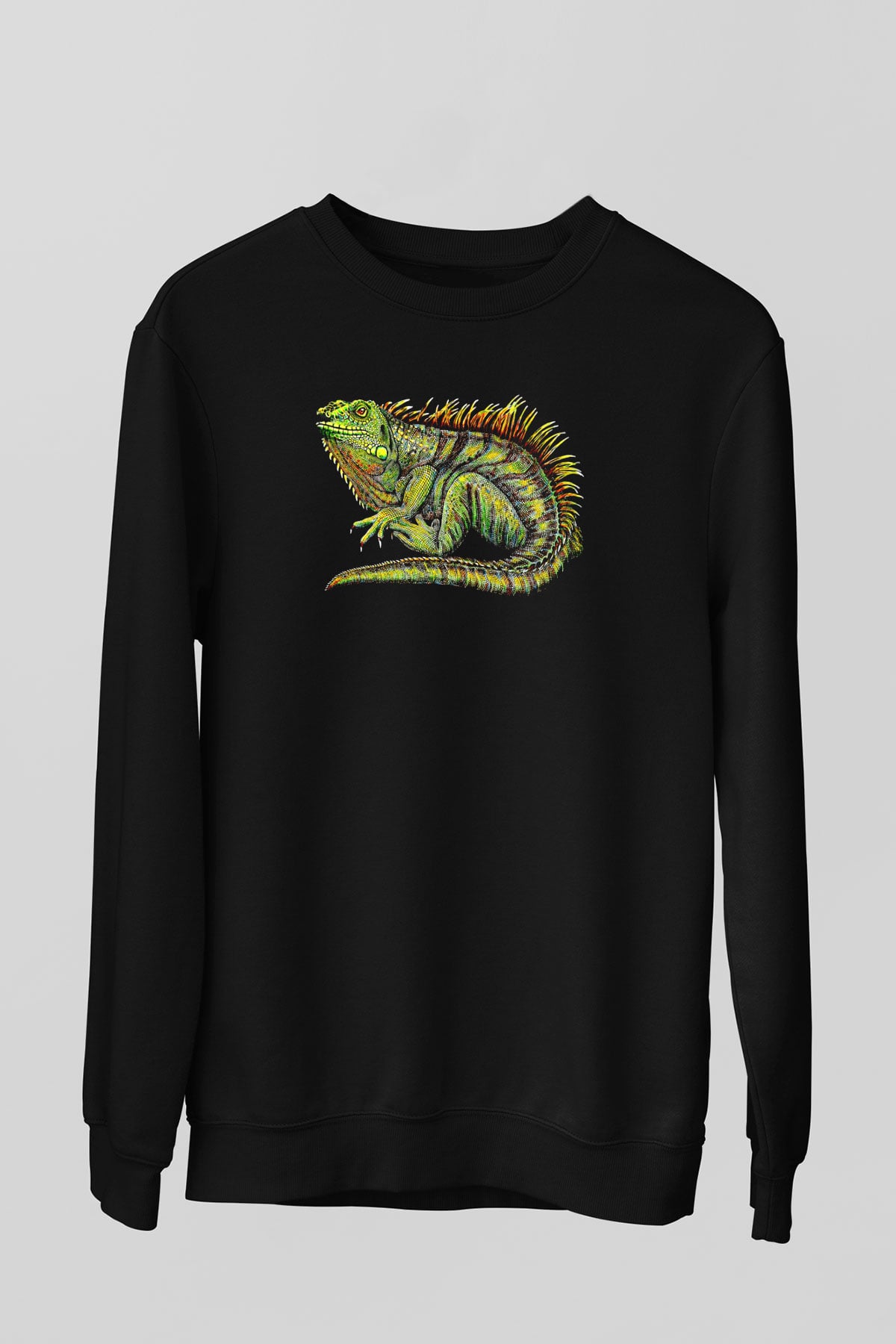 İguana Baskılı Unisex Siyah Sweatshirt