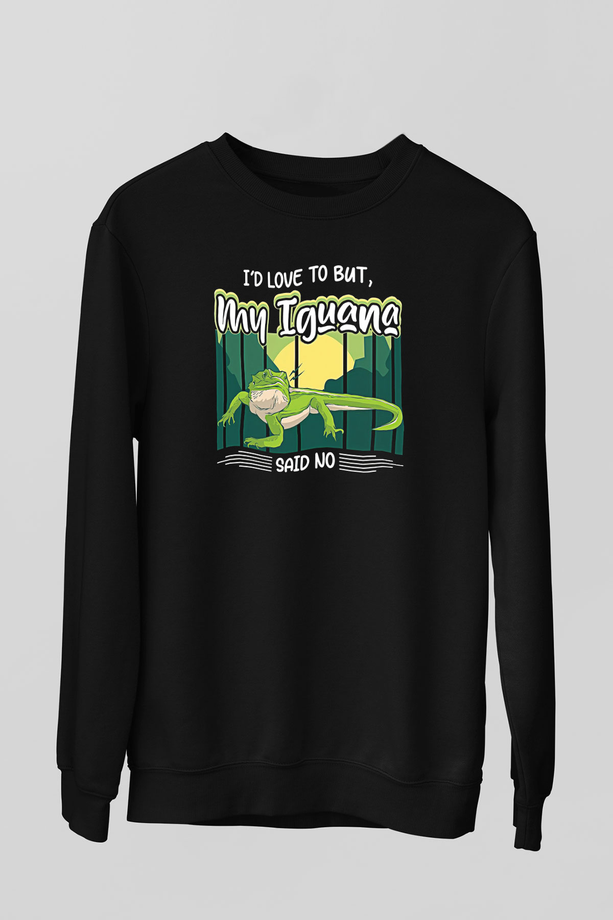 İguana Baskılı Unisex Siyah Sweatshirt
