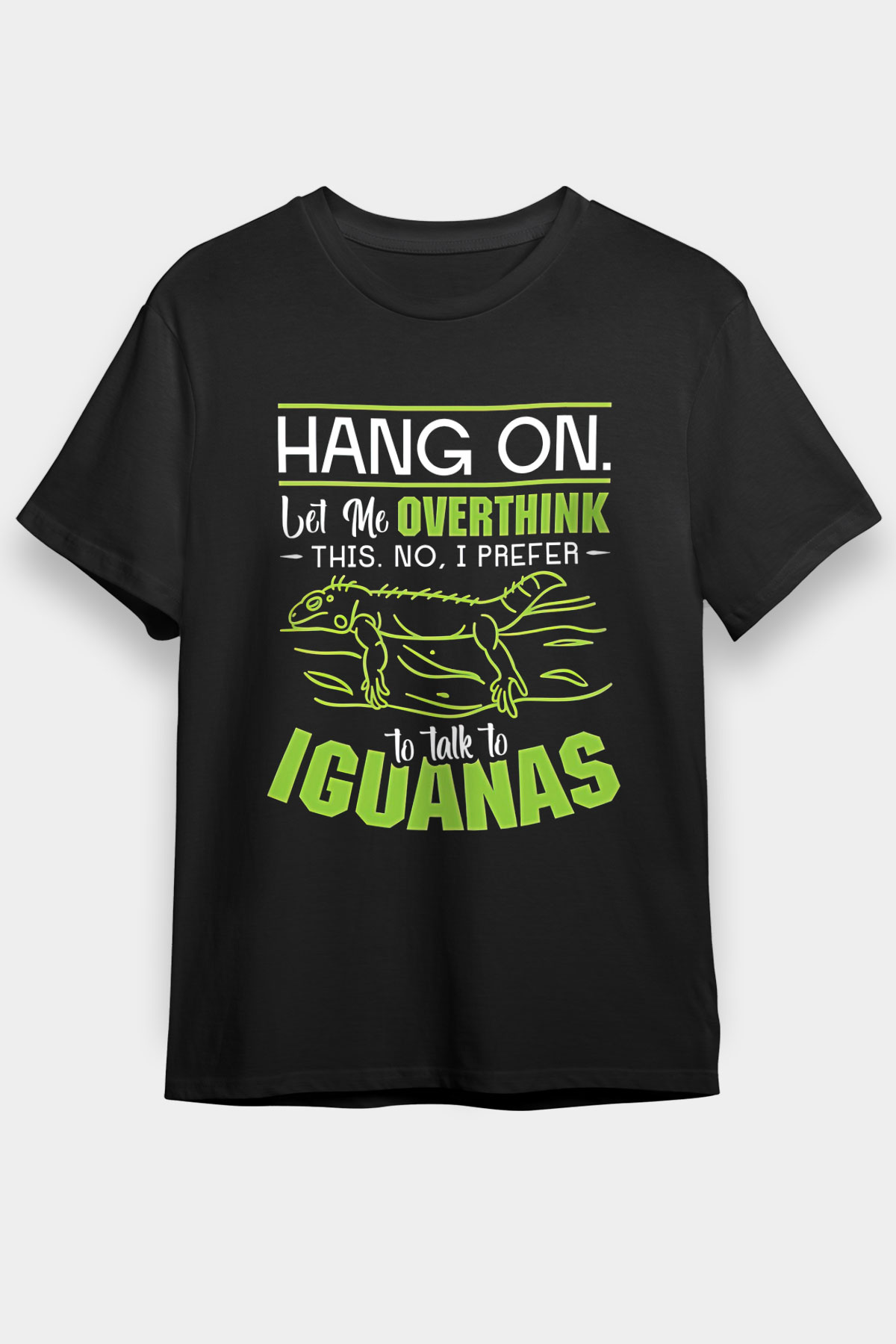 İguana Baskılı Unisex Siyah Tişört - Tshirt