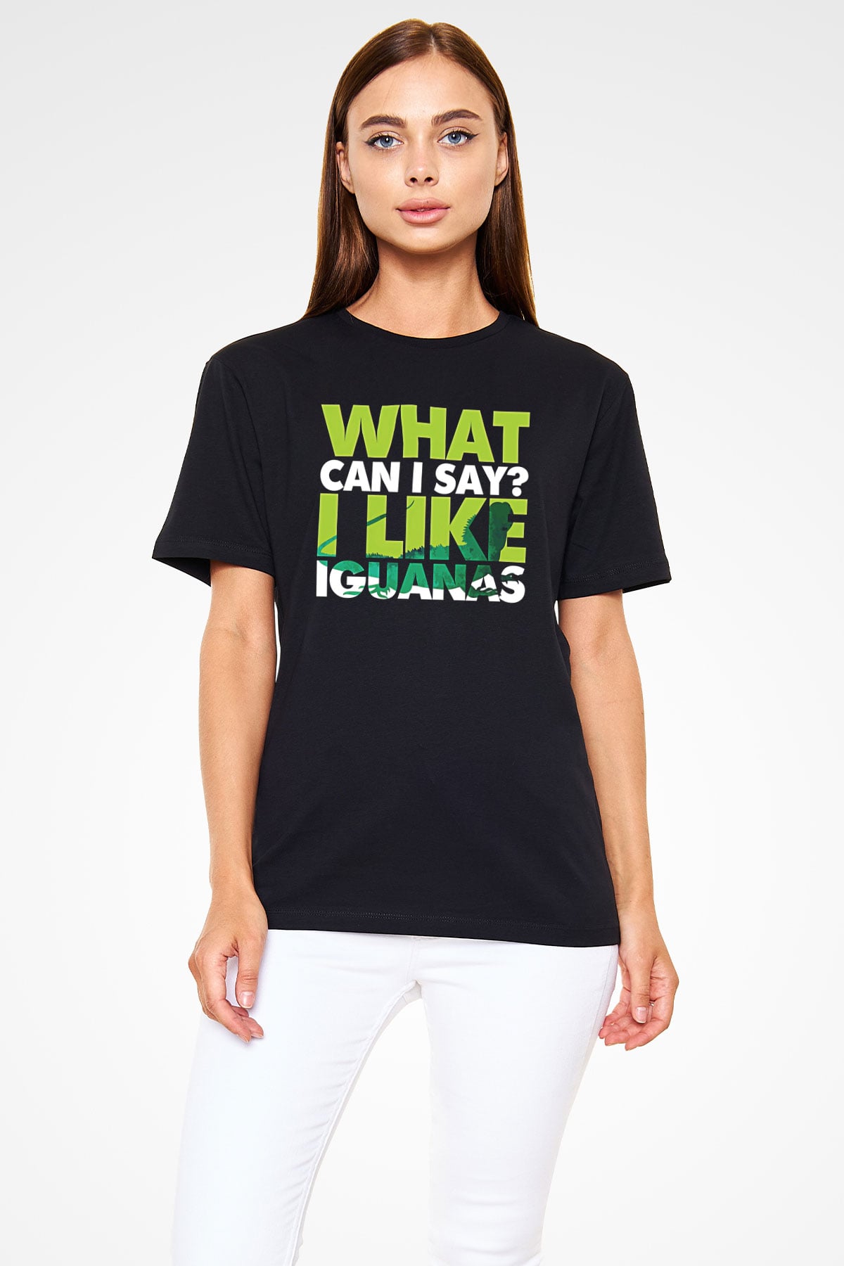İguana Baskılı Unisex Siyah Tişört - Tshirt