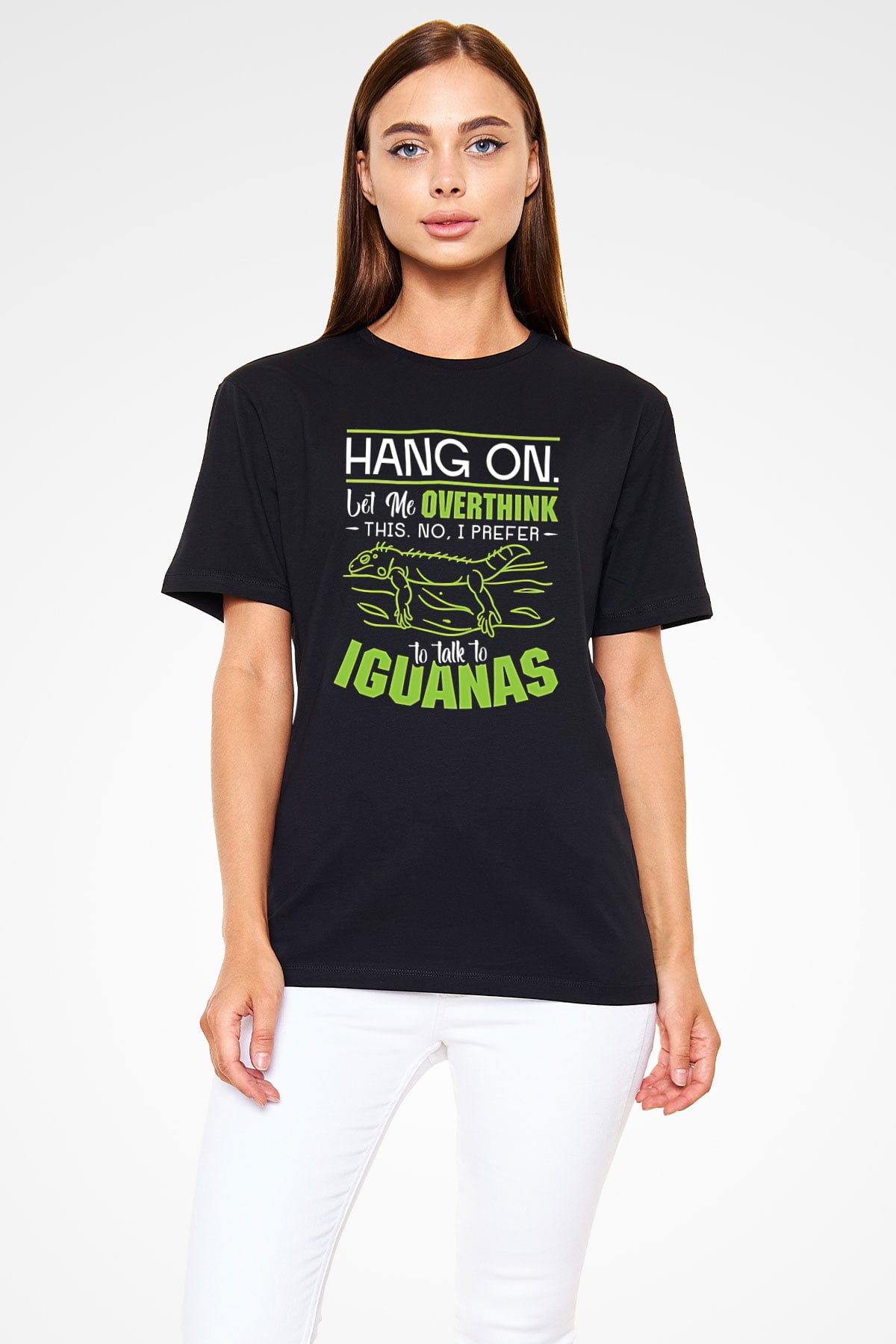 İguana Baskılı Unisex Siyah Tişört - Tshirt