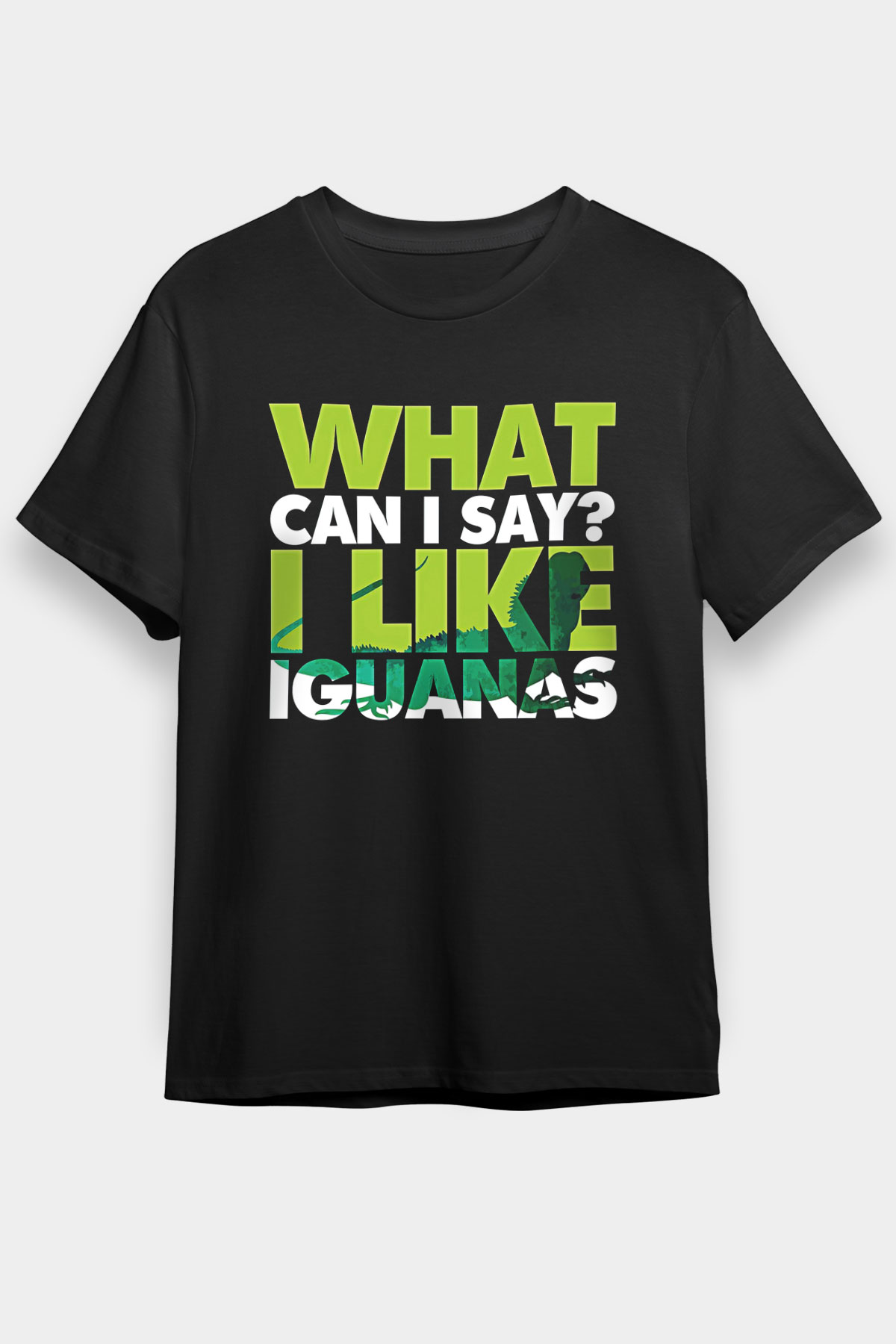 İguana Baskılı Unisex Siyah Tişört - Tshirt