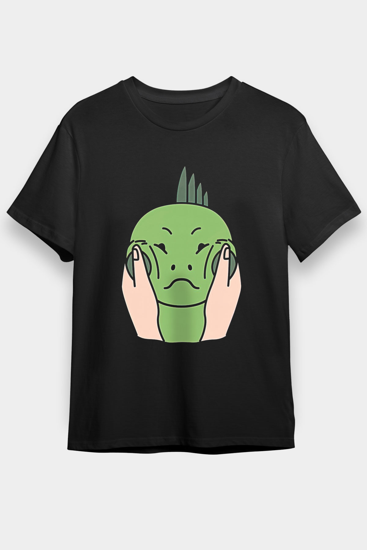 İguana Baskılı Unisex Siyah Tişört - Tshirt