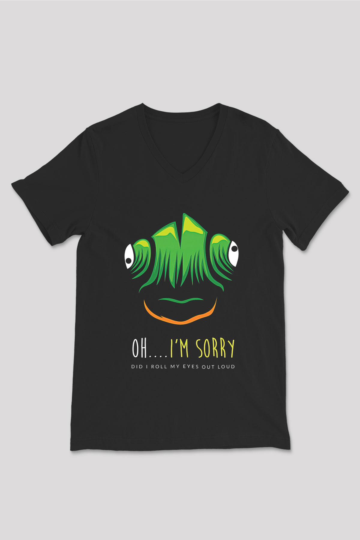 İguana Baskılı Unisex Siyah V Yaka Tişört - Tshirt