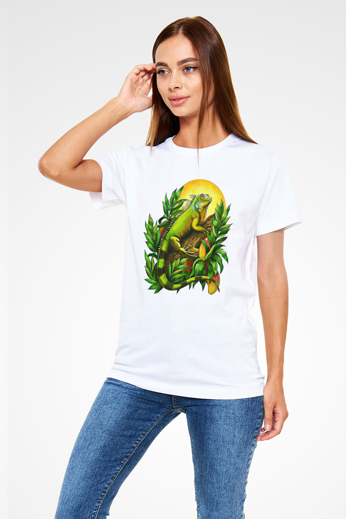 İguana Unisex Baskılı Beyaz Tişört - Tshirt