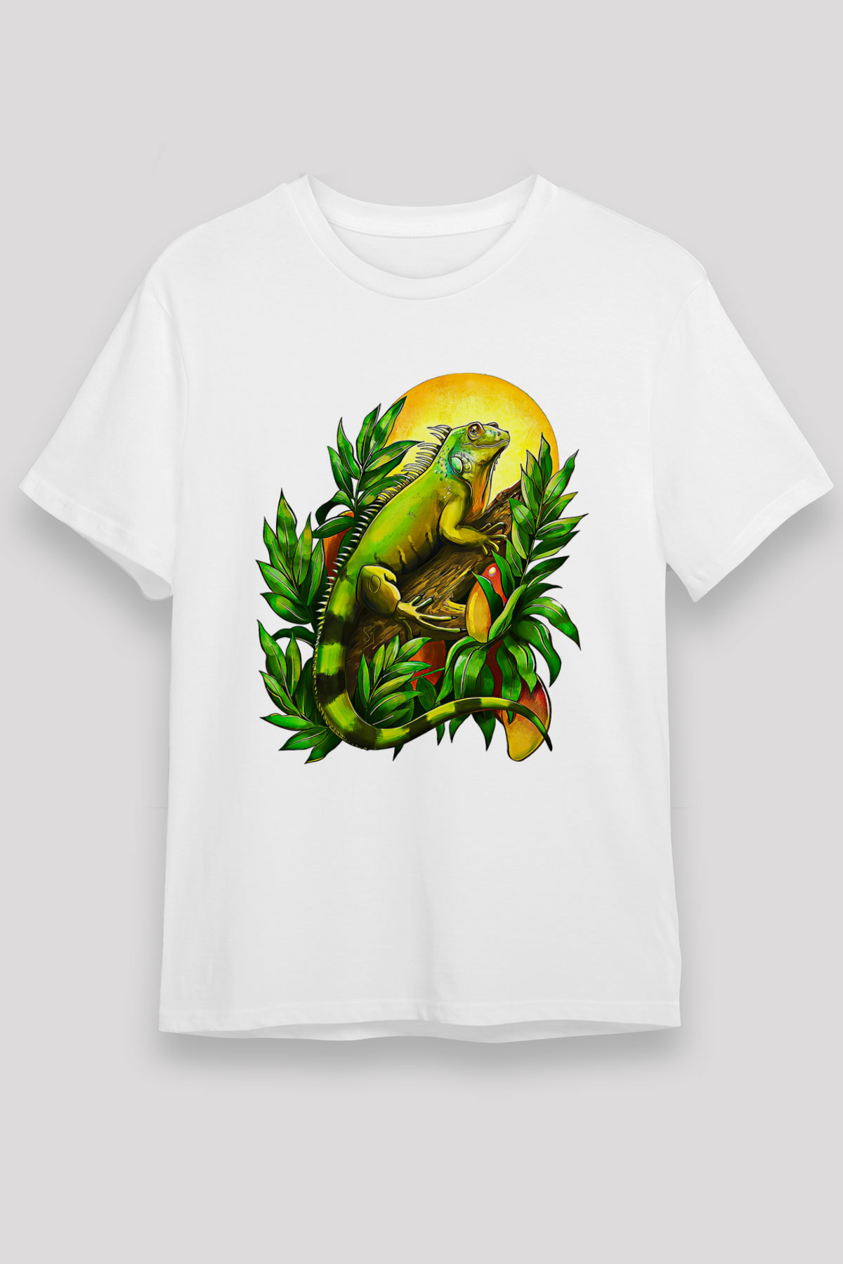 İguana Unisex Baskılı Beyaz Tişört - Tshirt