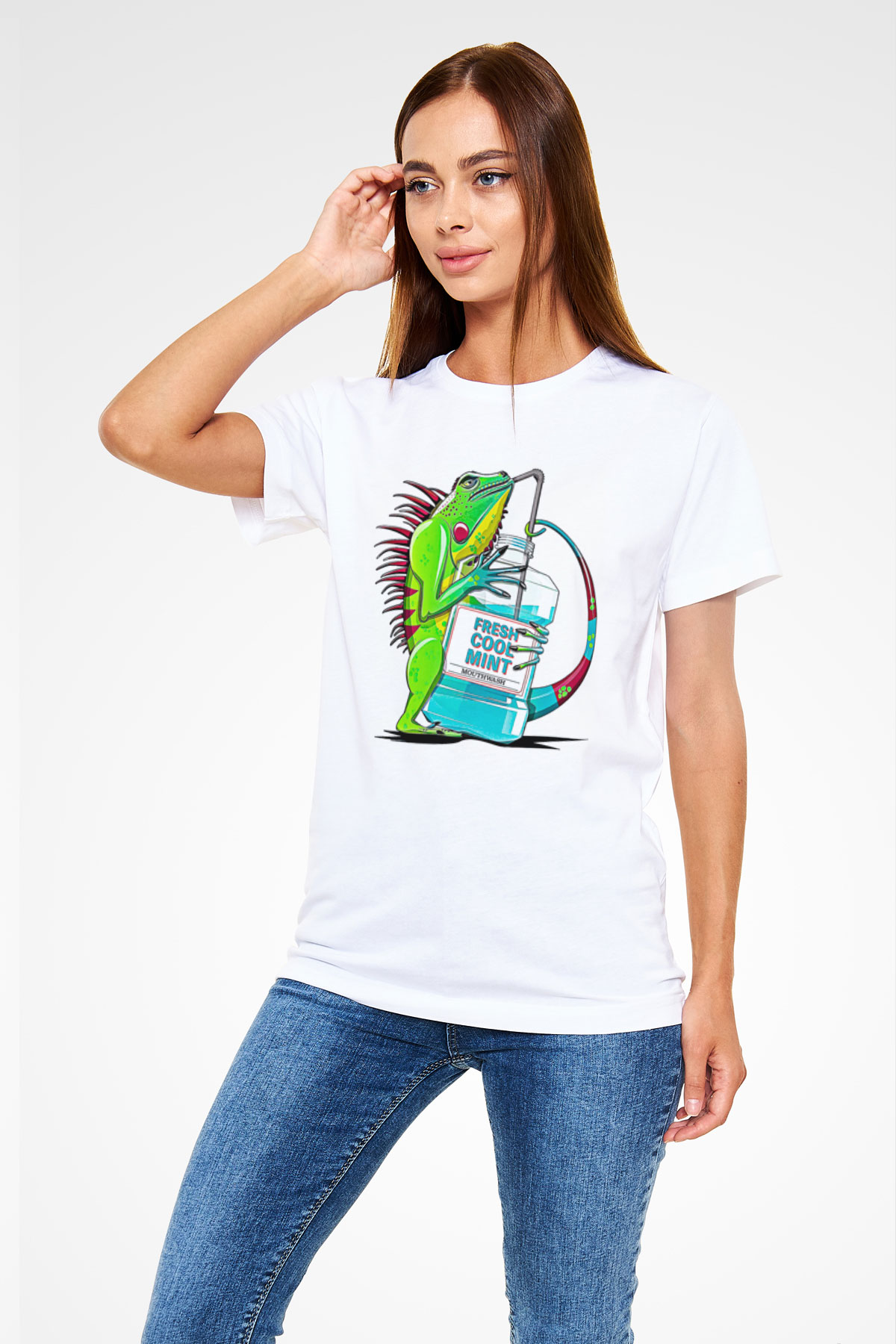 İguana Unisex Baskılı Beyaz Tişört - Tshirt