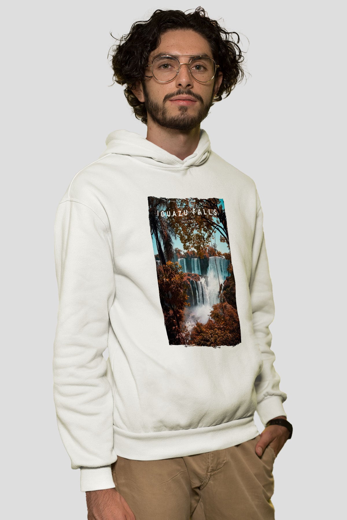 Iguazu Şelalesi Beyaz Unisex Hoodie