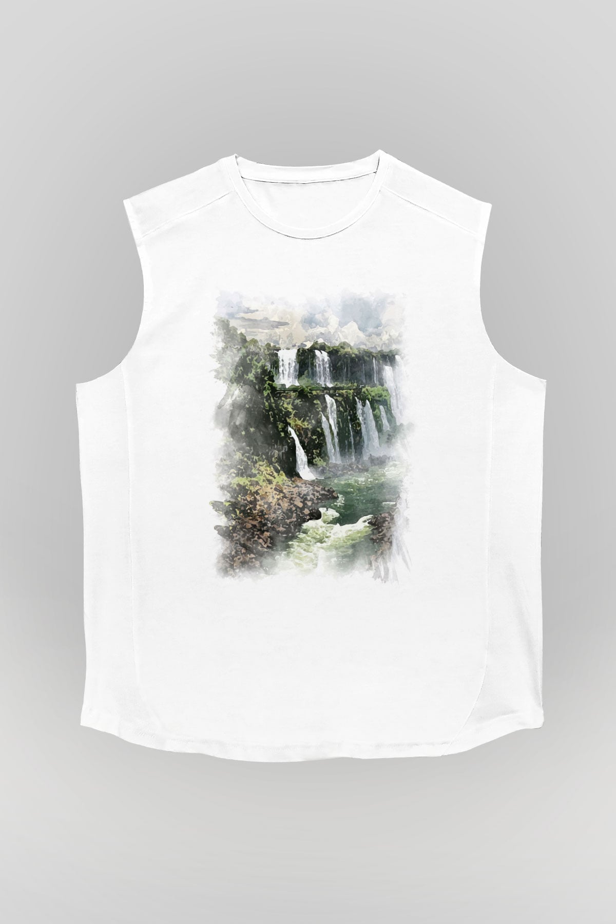 Iguazu Şelalesi Beyaz Unisex Kolsuz Tişört