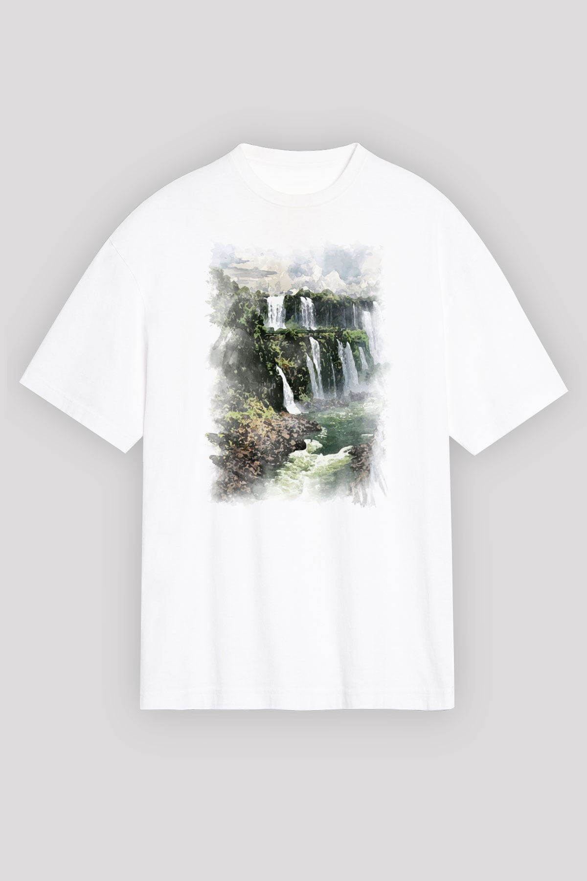 Iguazu Şelalesi Beyaz Oversize Tişört Oversize T-shirt - TişörtFabrikası