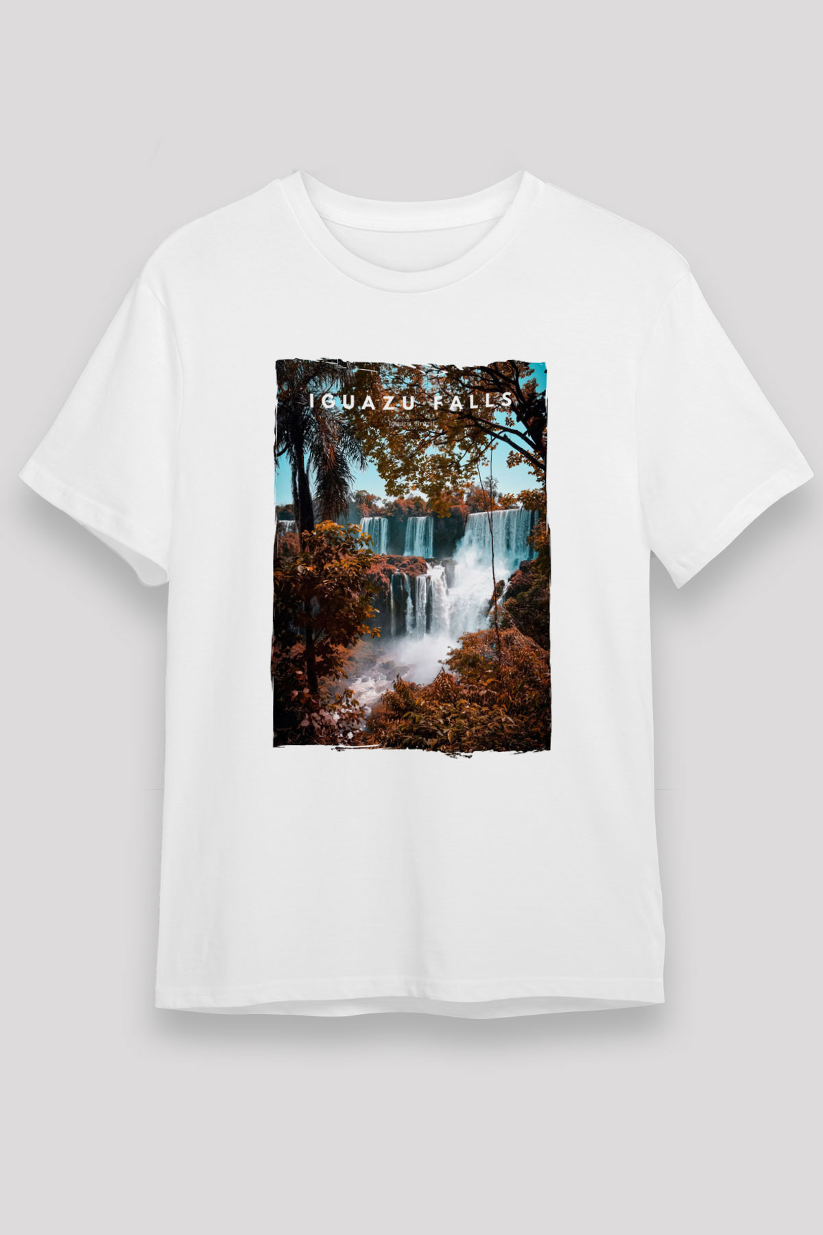 Iguazu Şelalesi Beyaz Unisex Tişört T-Shirt - TişörtFabrikası