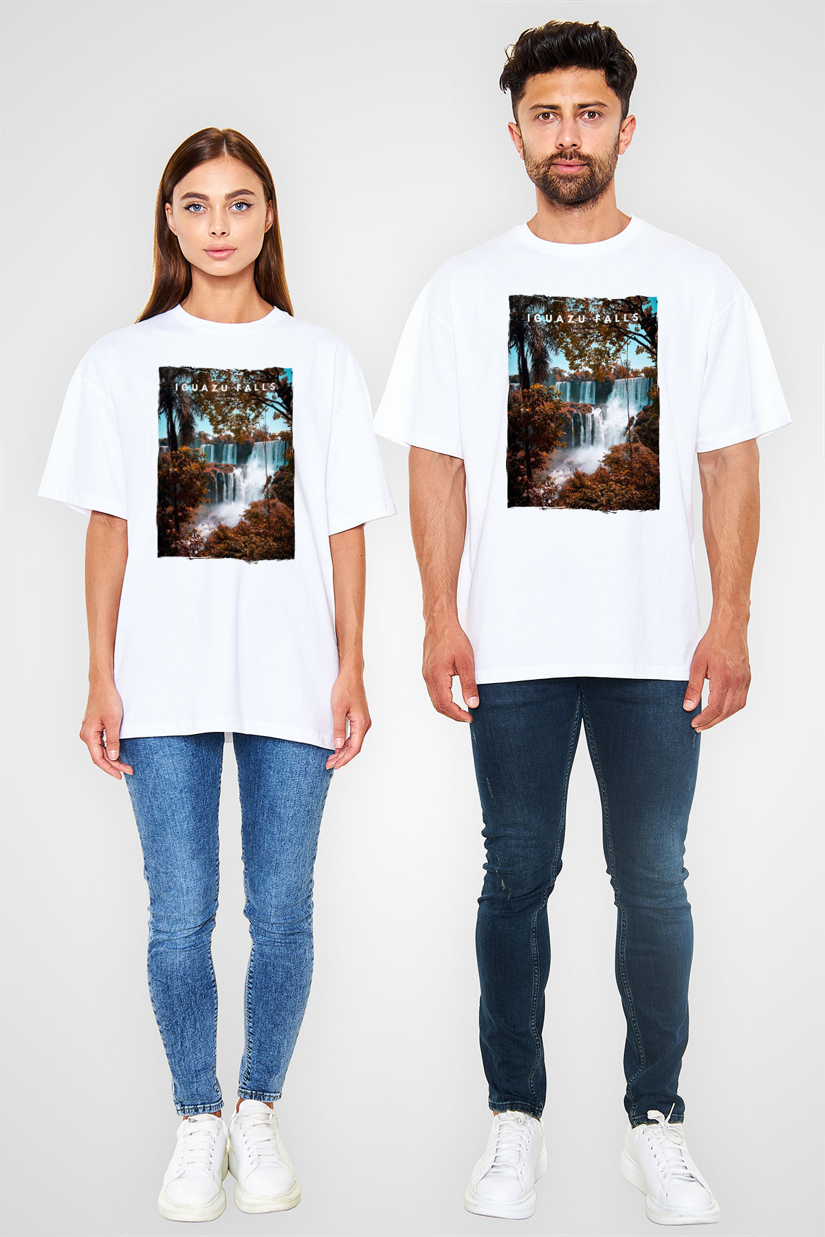 Iguazu Şelalesi Beyaz Oversize Tişört Oversize T-shirt - TişörtFabrikası