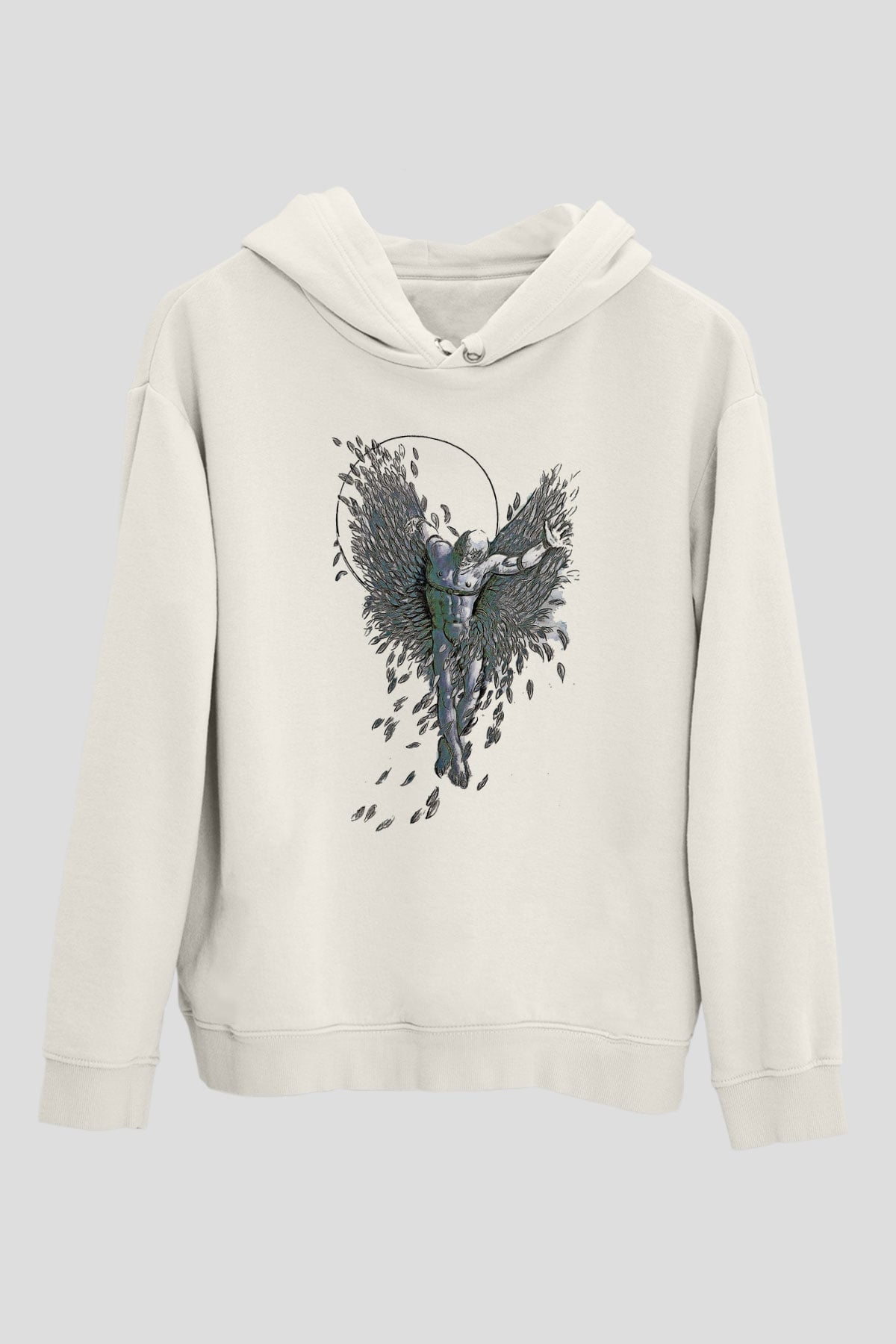İkarus Baskılı Beyaz Unisex Hoodie