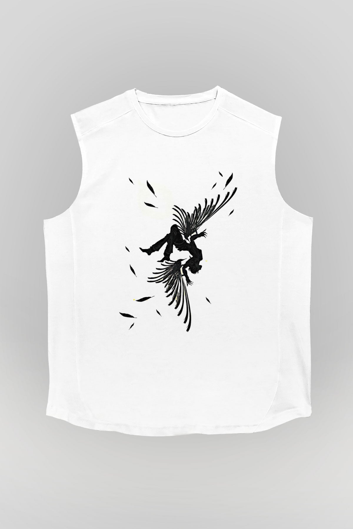 İkarus Baskılı Beyaz Unisex Kolsuz Tişört - Tshirt